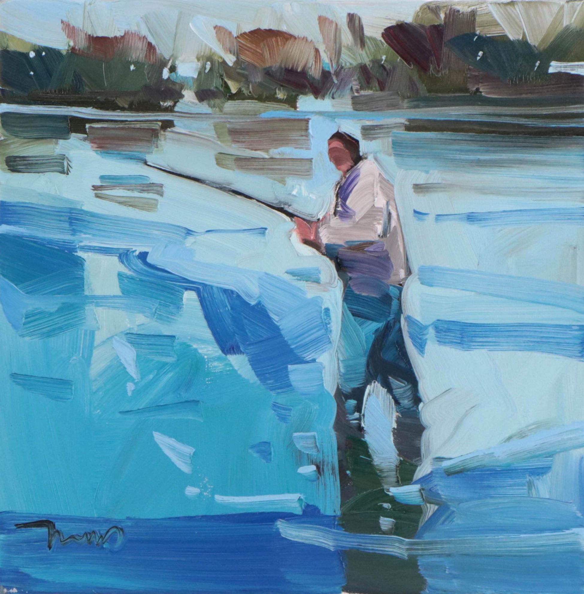 Jose Trujillo Oil Painting "Fly Fishing," 2022