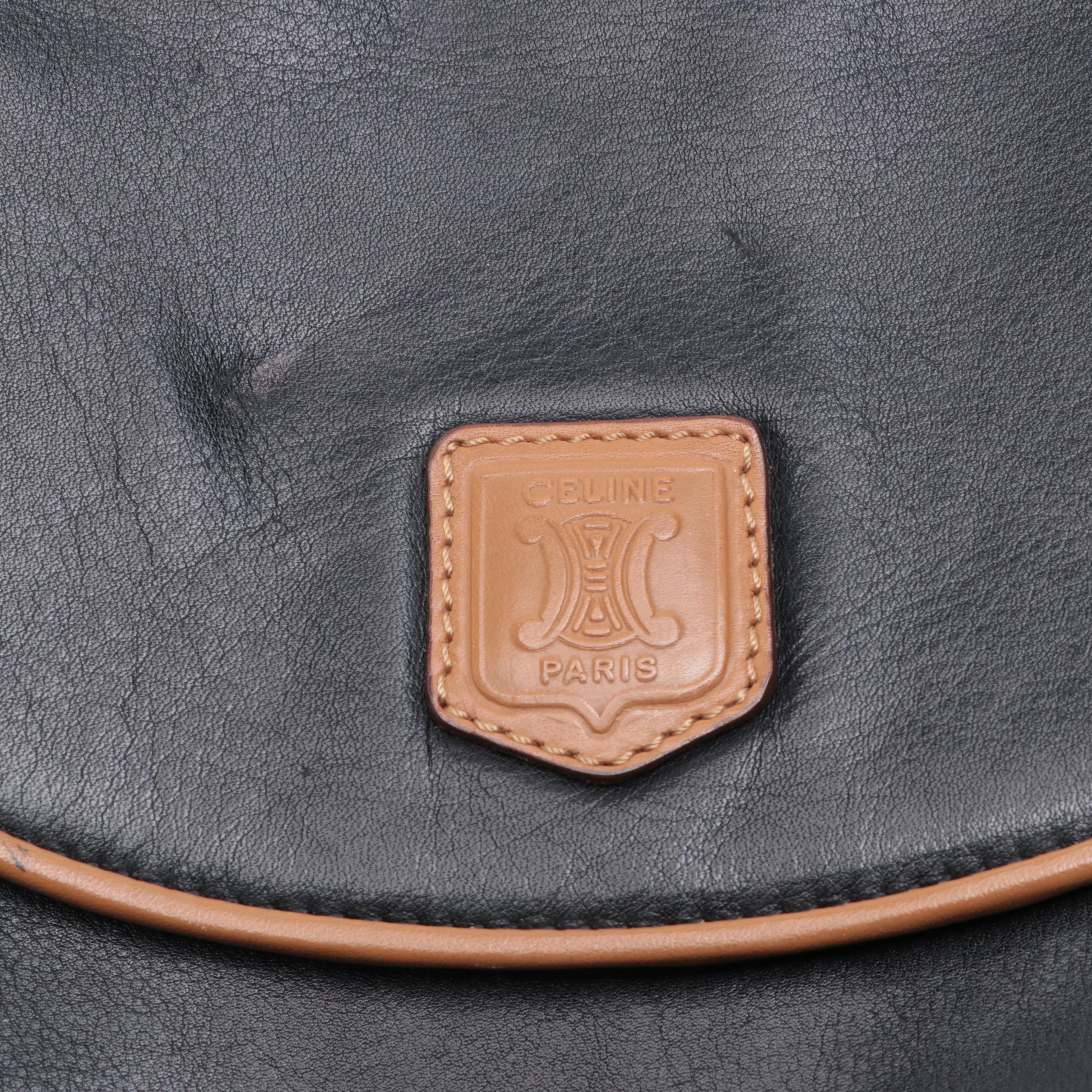 Celine Crossbody Bag in Black and Tan Leather