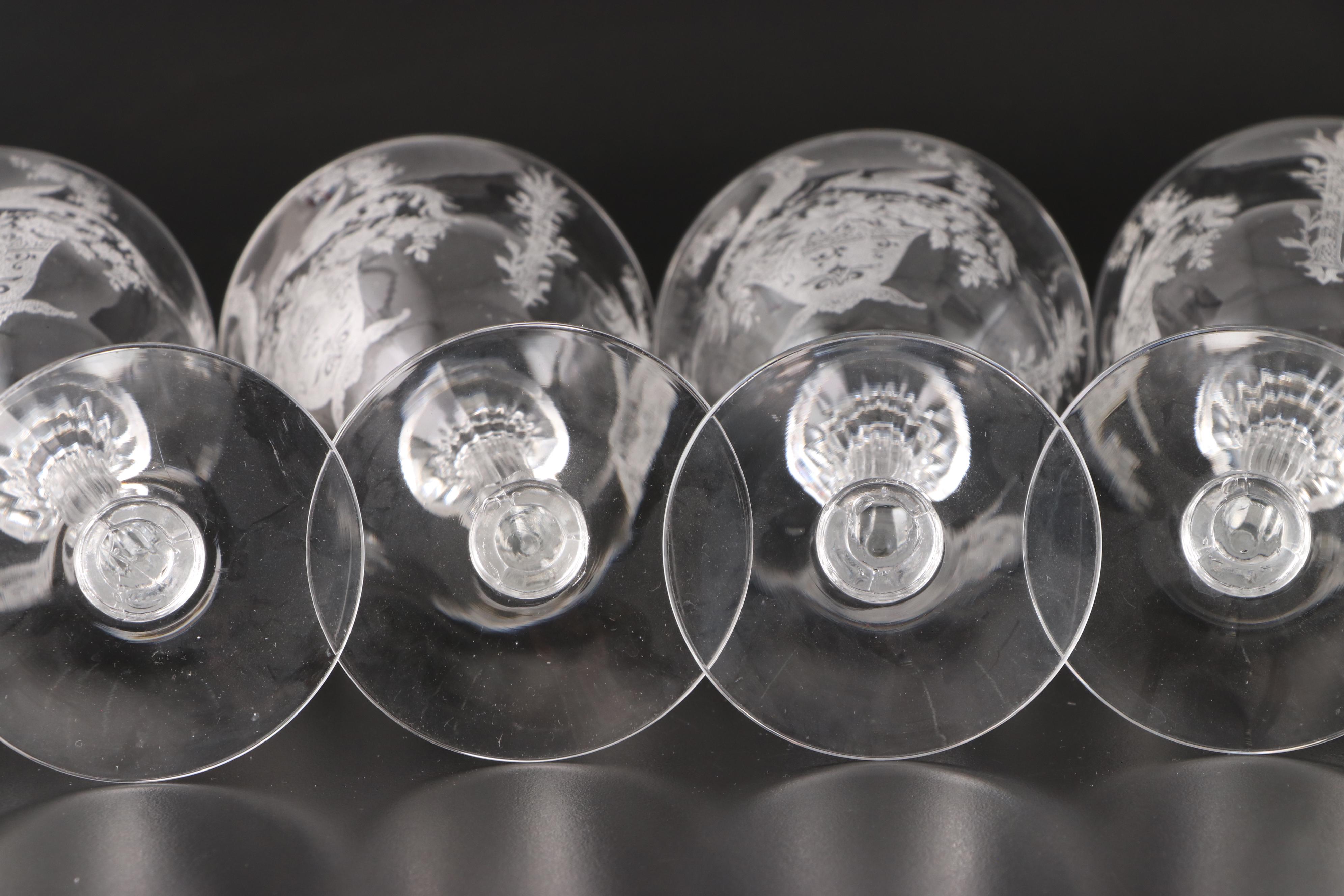 Tiffin-Franciscan "Persian Pheasant" Etched Optic Glass Stemware, 1945-1966