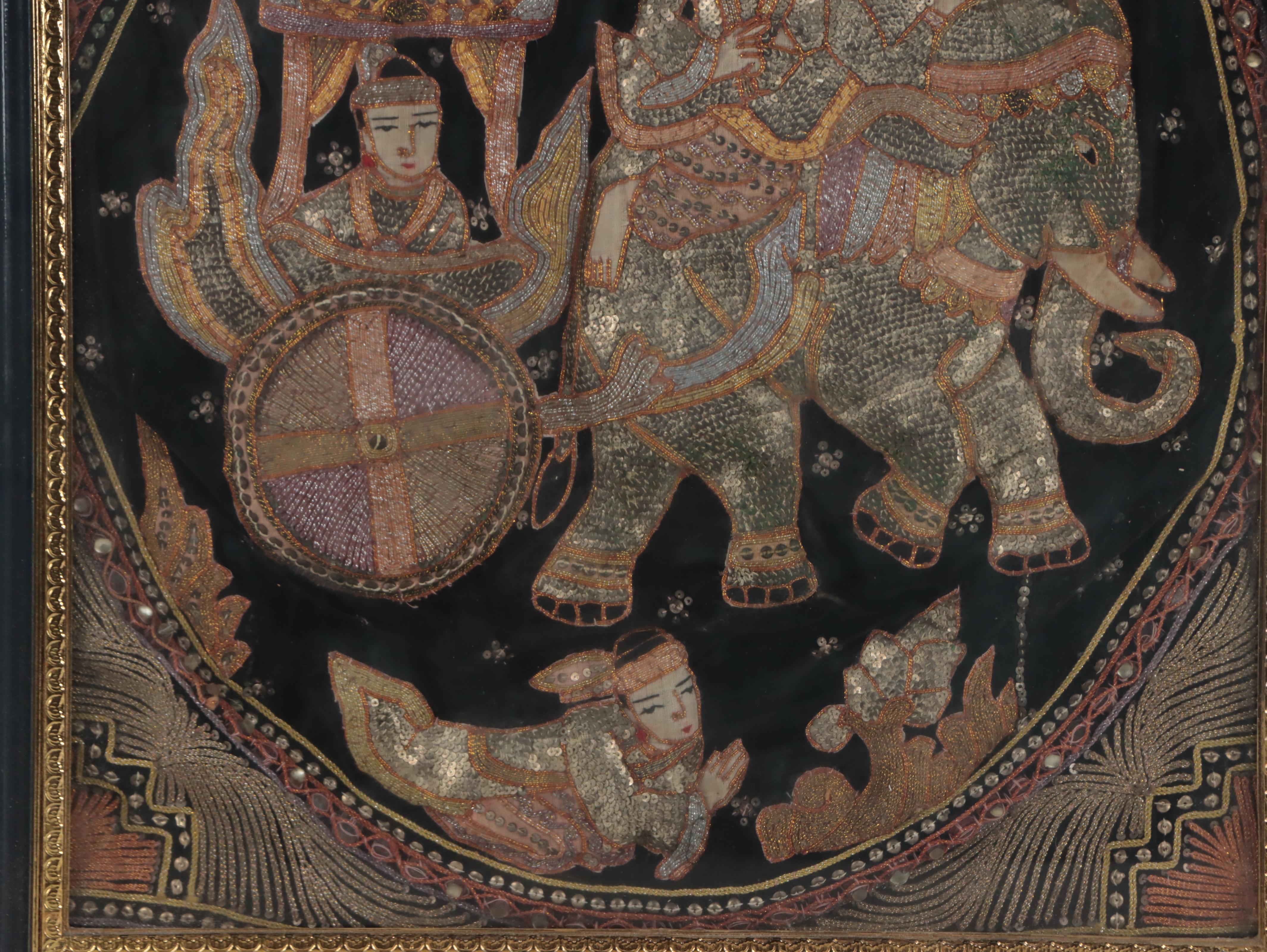 Burmese Kalaga Appliqué Tapestry in Frame