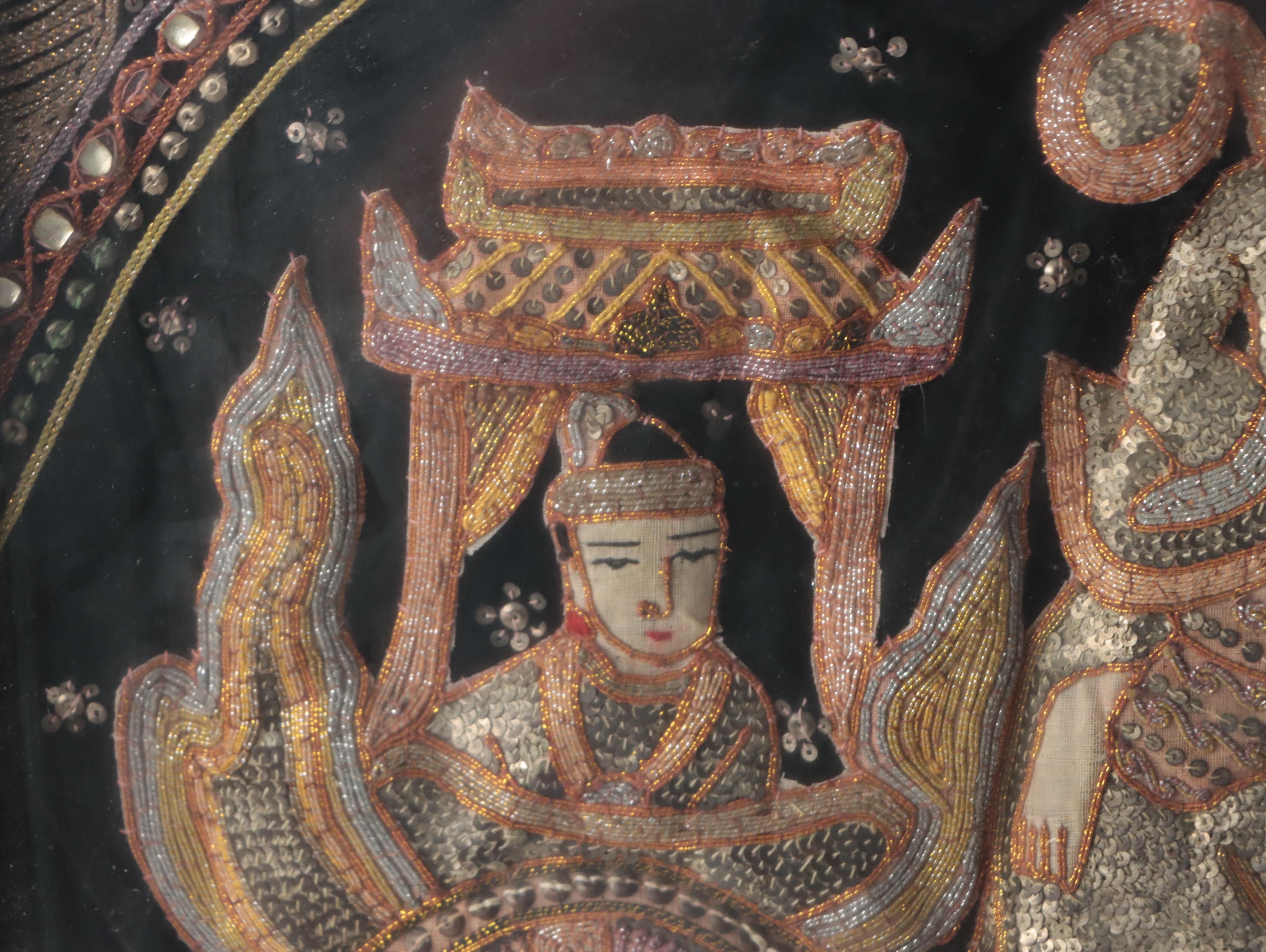 Burmese Kalaga Appliqué Tapestry in Frame