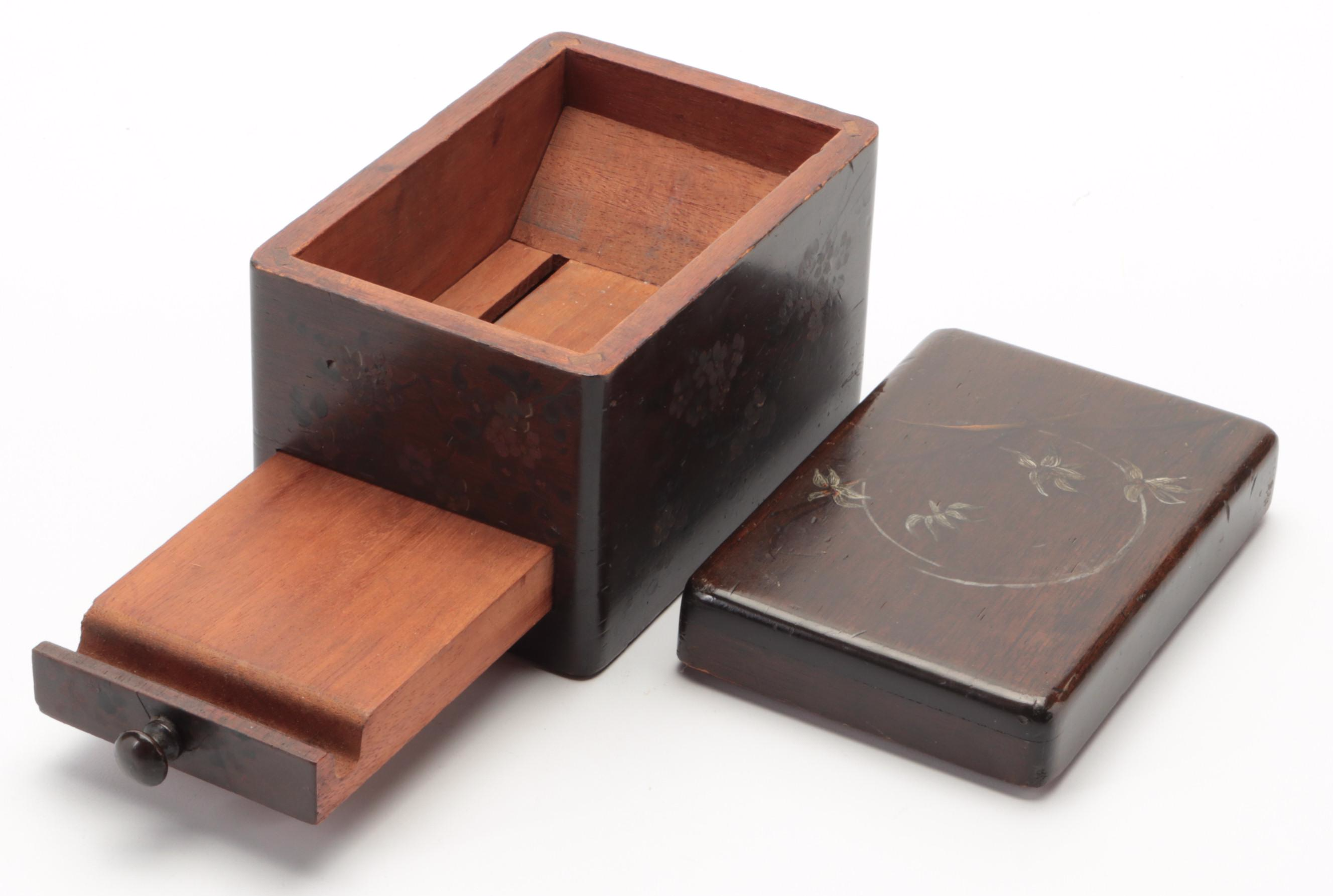 Paint Decorated Wood Cigarette Dispenser