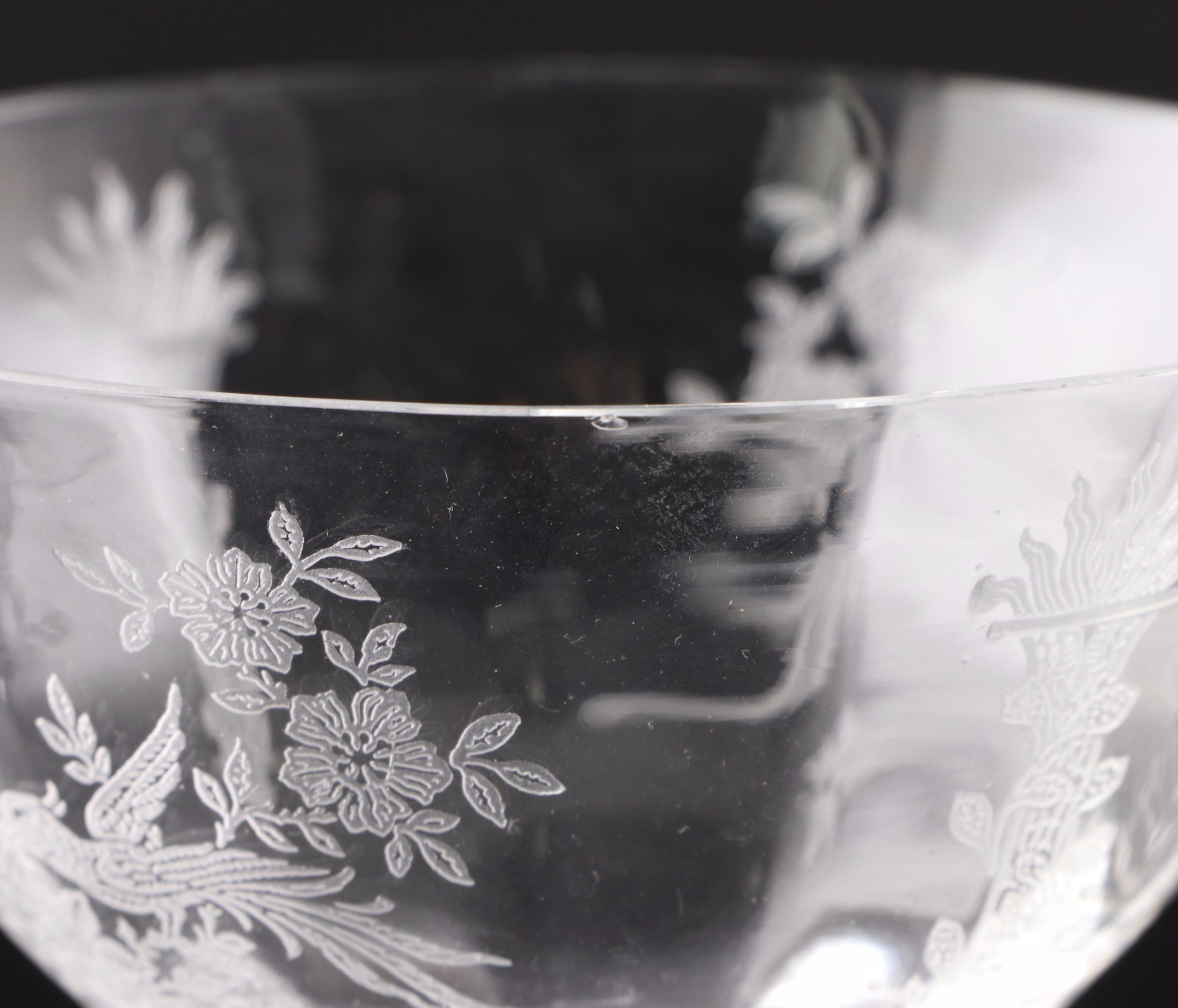 Tiffin-Franciscan "Persian Pheasant" Etched Optic Glass Stemware, 1945-1966