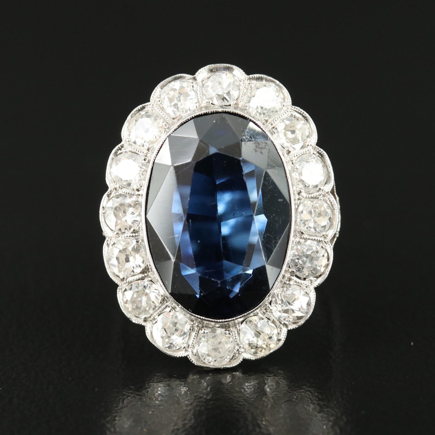 Edwardian Platinum Sapphire and 1.60 CTW Diamond Ring