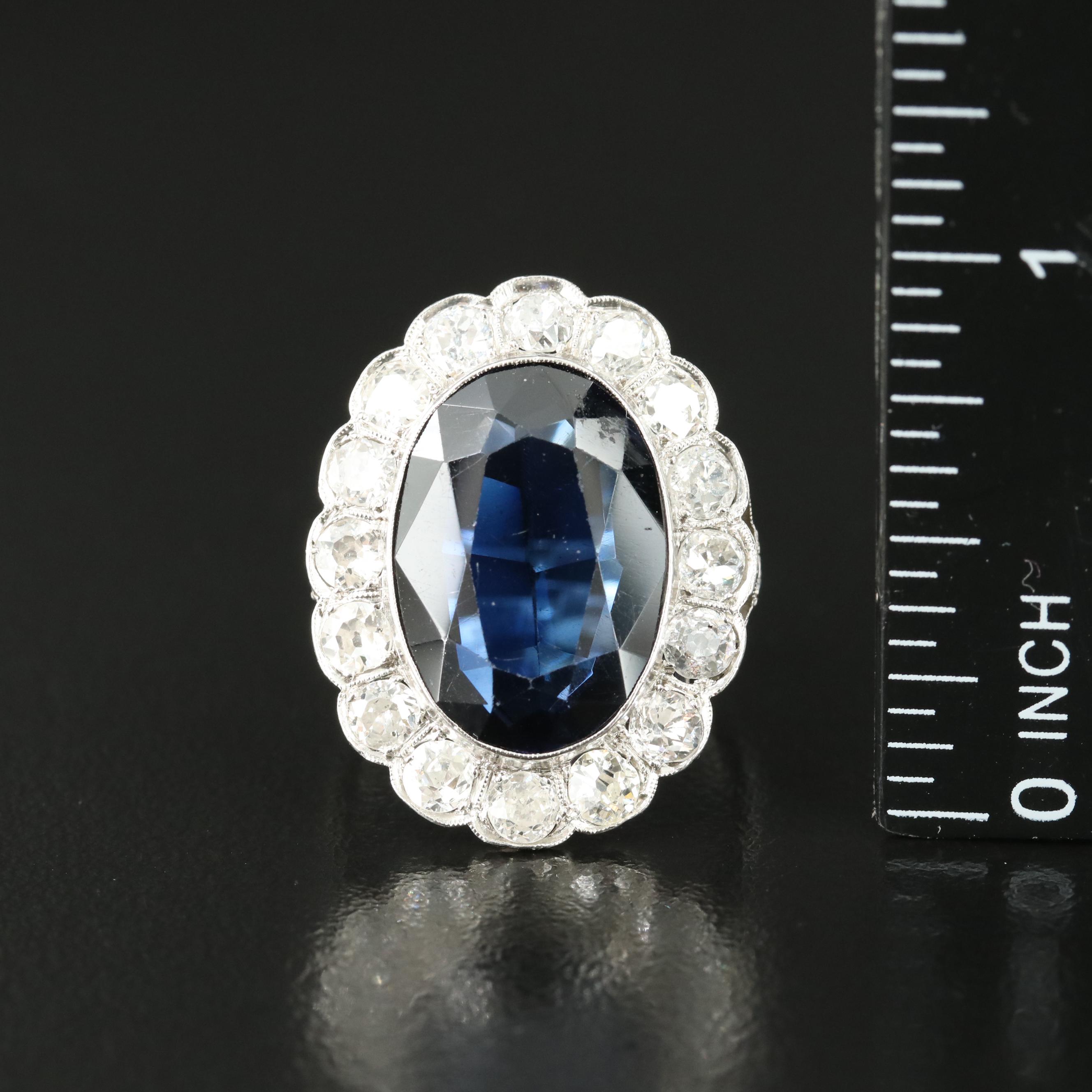 Edwardian Platinum Sapphire and 1.60 CTW Diamond Ring