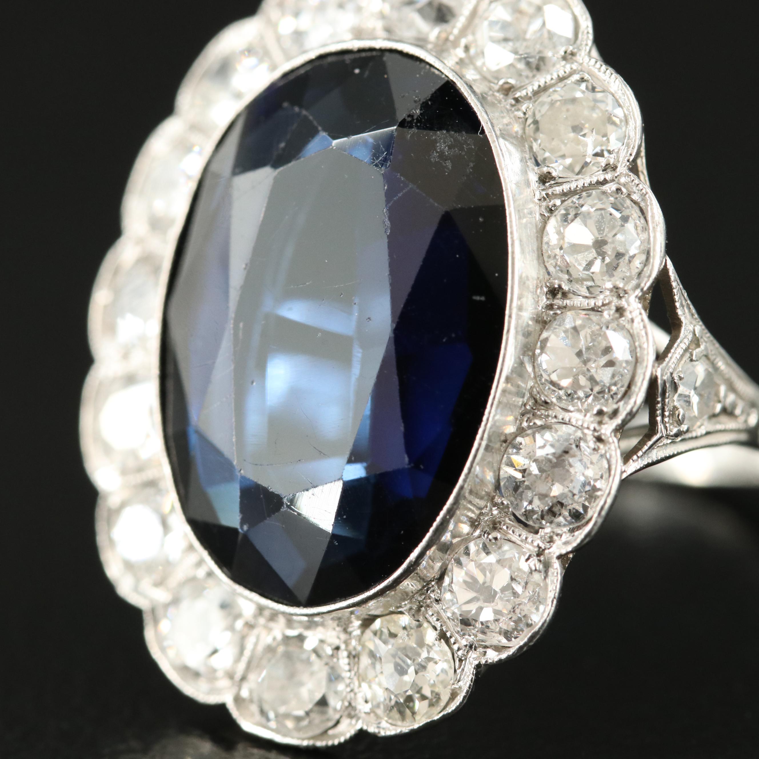 Edwardian Platinum Sapphire and 1.60 CTW Diamond Ring