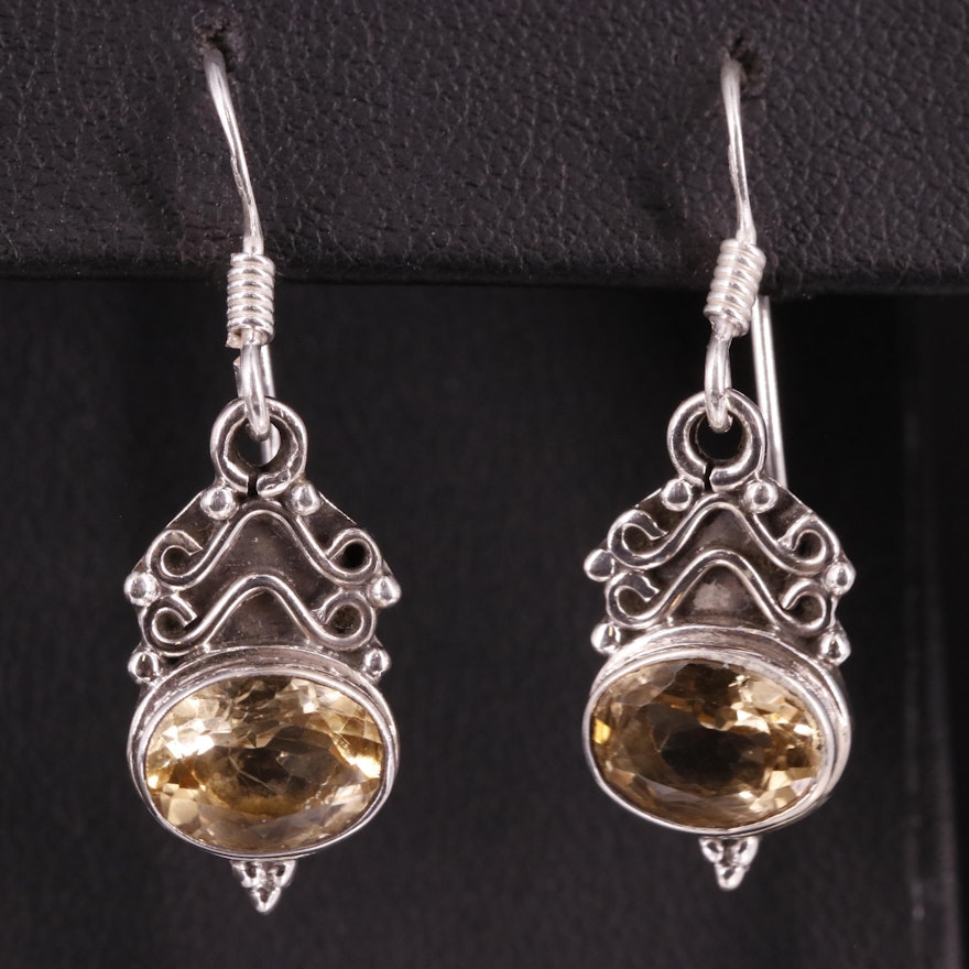 Sterling Citrine Drop Earrings