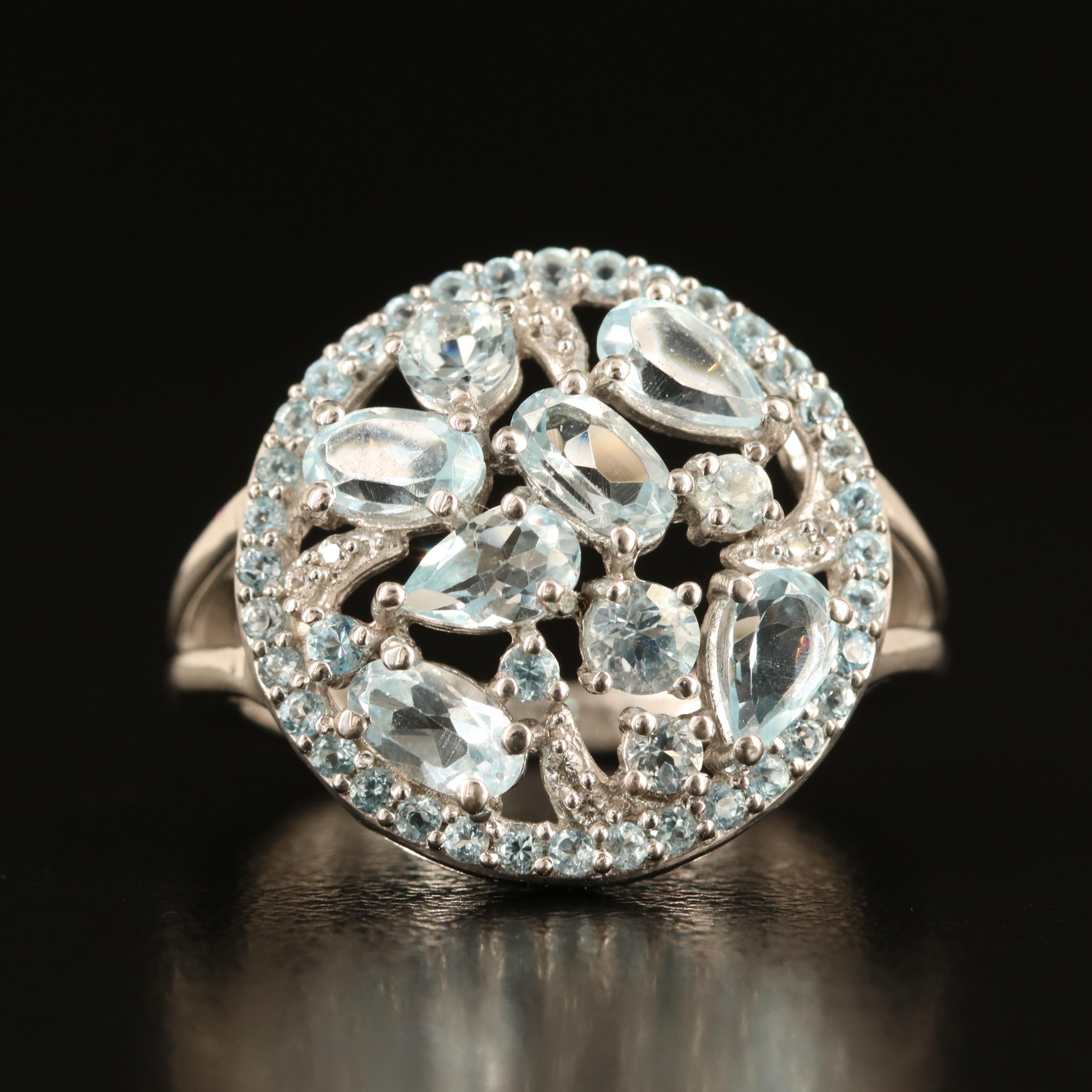Sterling Sky Blue Topaz and White Sapphire Cluster Ring