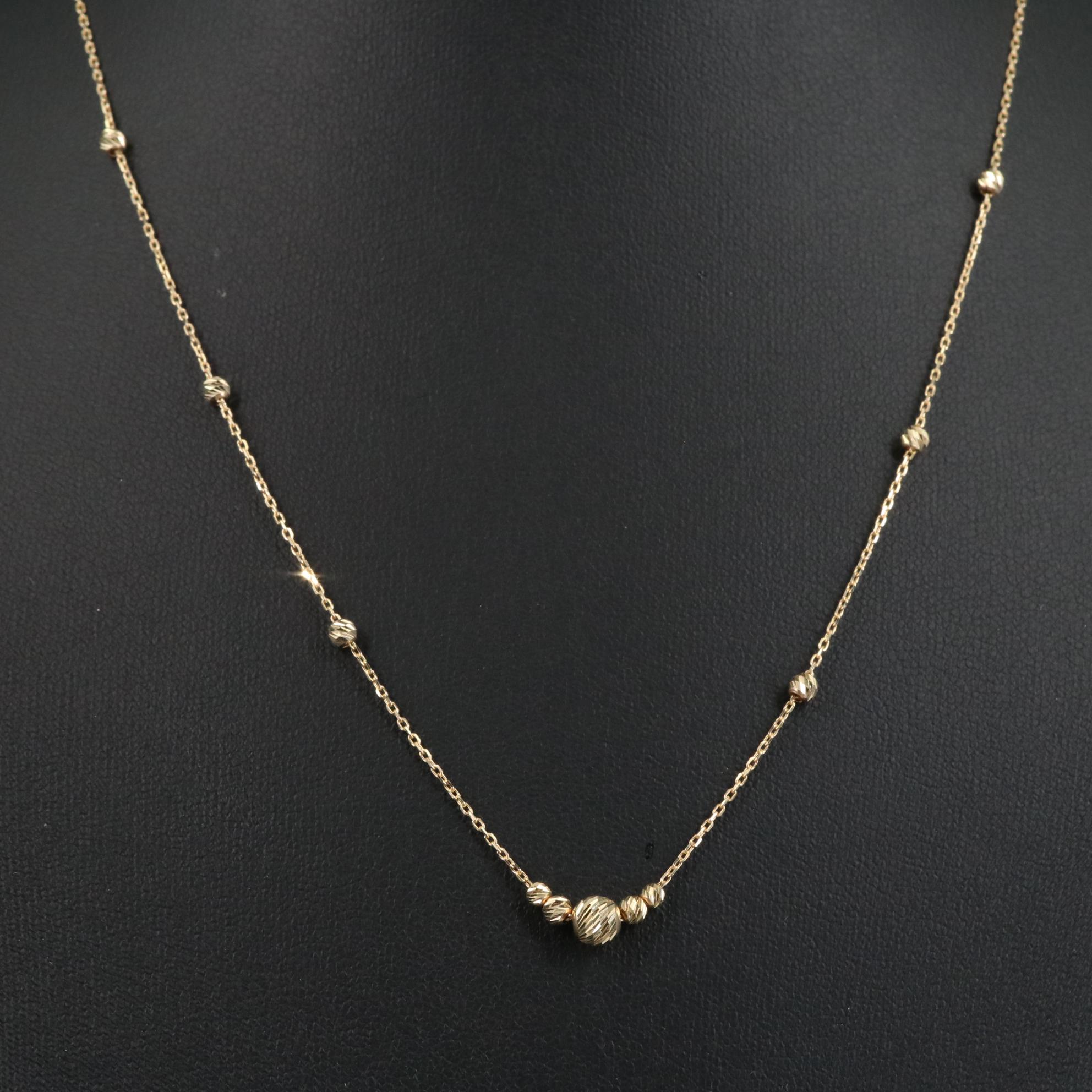 14K Stationary Twisted Round Balls Necklace