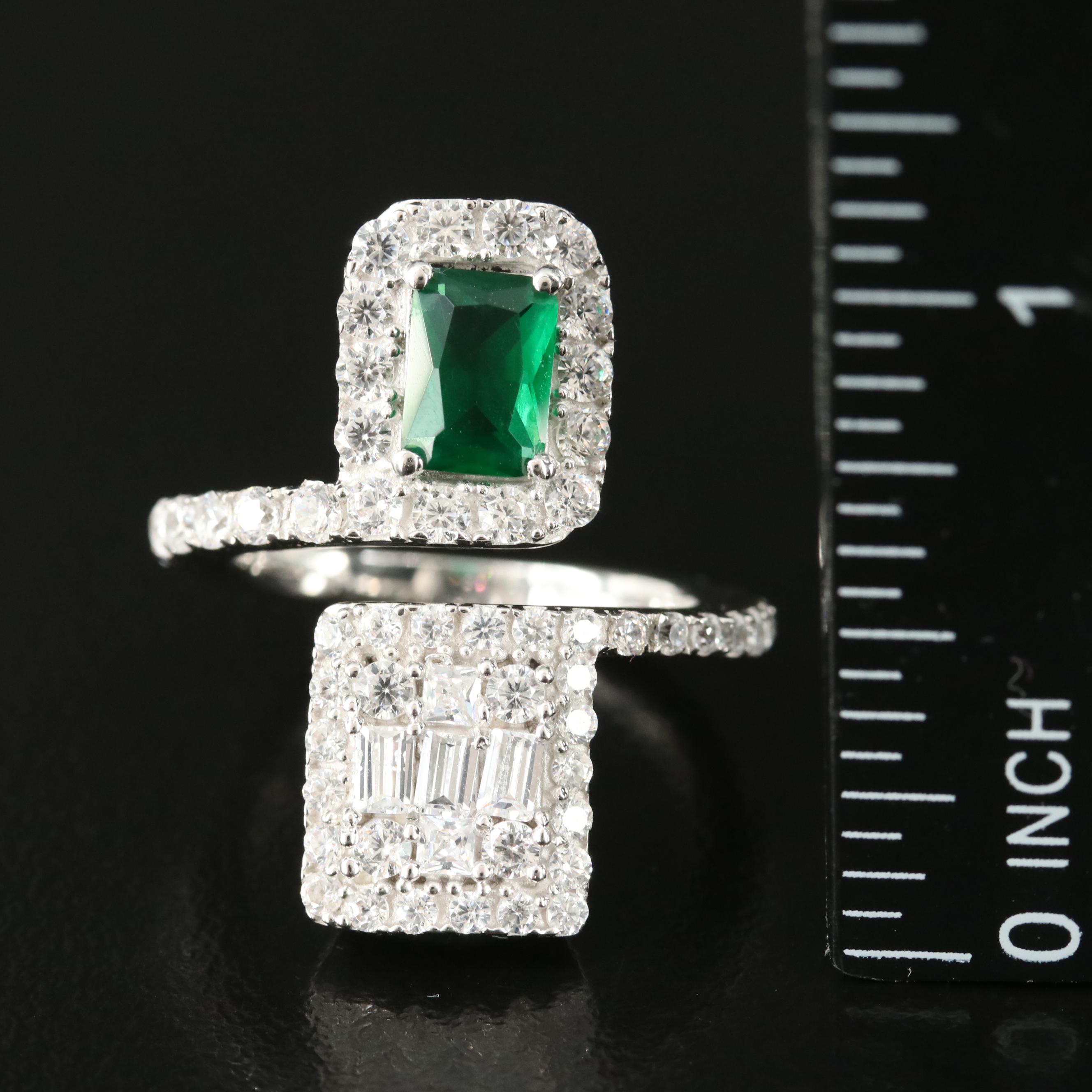 Sterling Glass and Cubic Zirconia Ring