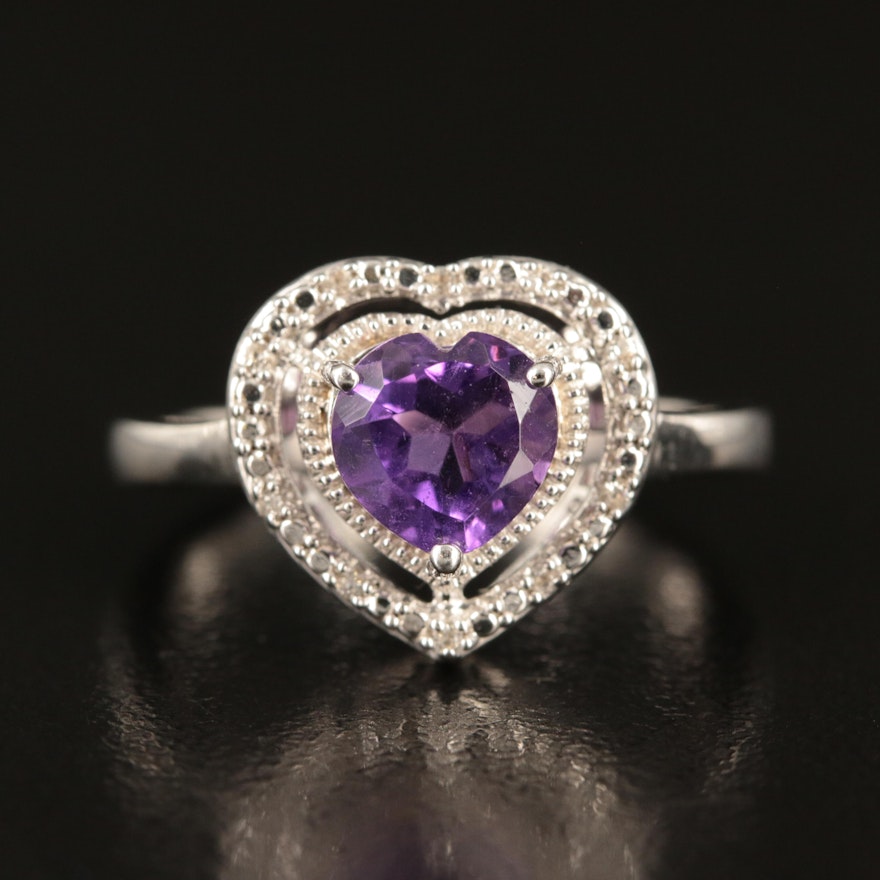 Sterling Amethyst and Sapphire Heart Ring