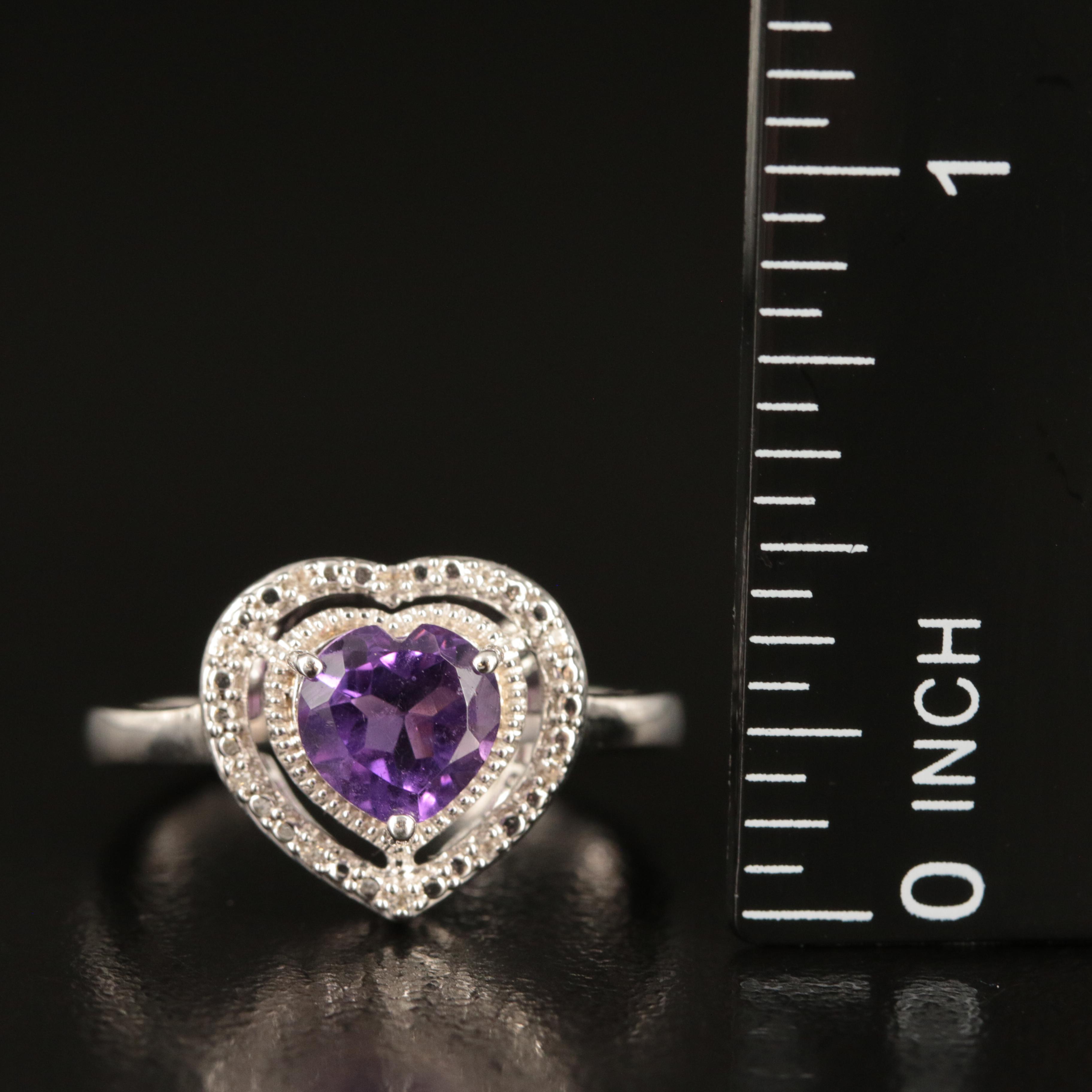 Sterling Amethyst and Sapphire Heart Ring