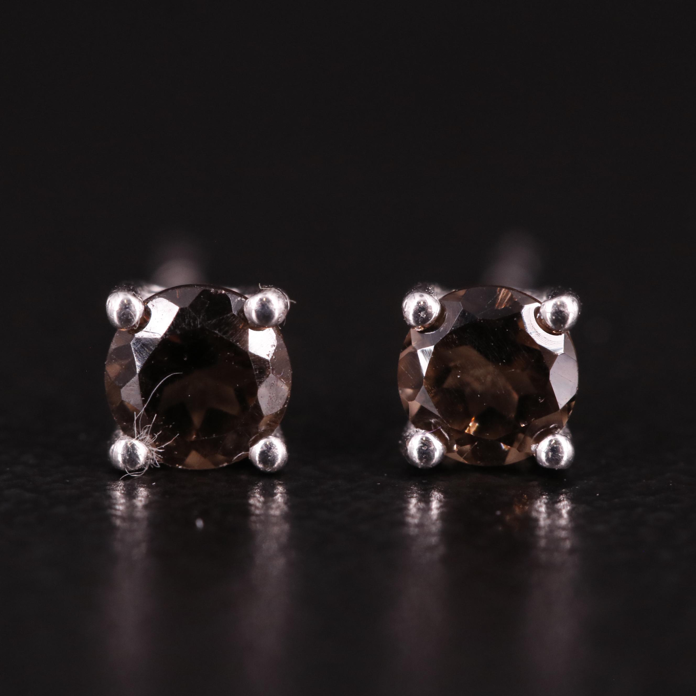 Sterling Smoky Quartz Stud Earrings