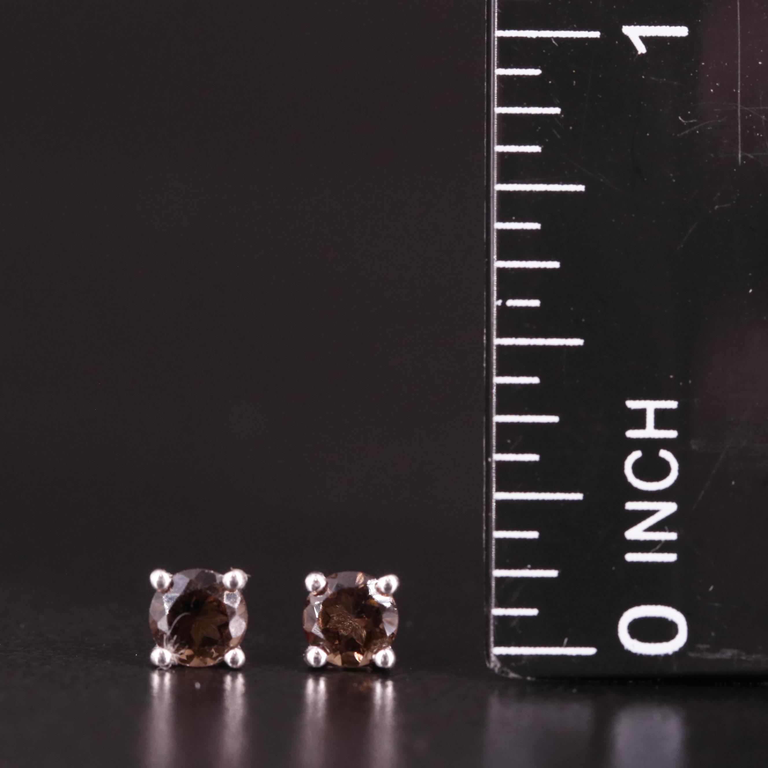 Sterling Smoky Quartz Stud Earrings
