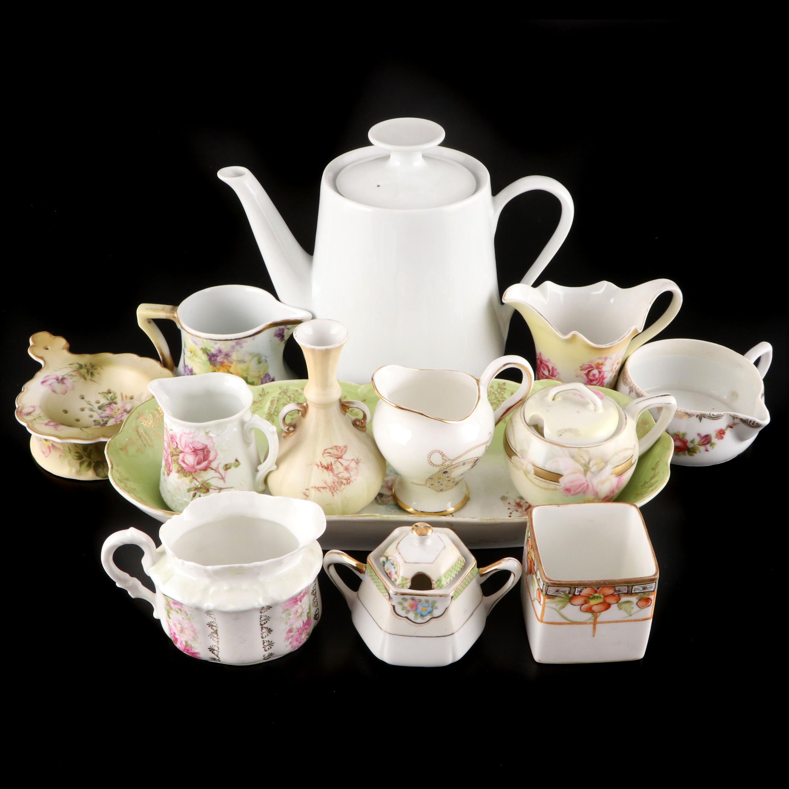 Schmidt Porcelain Teapot with Other Victorian Tableware and Accessories