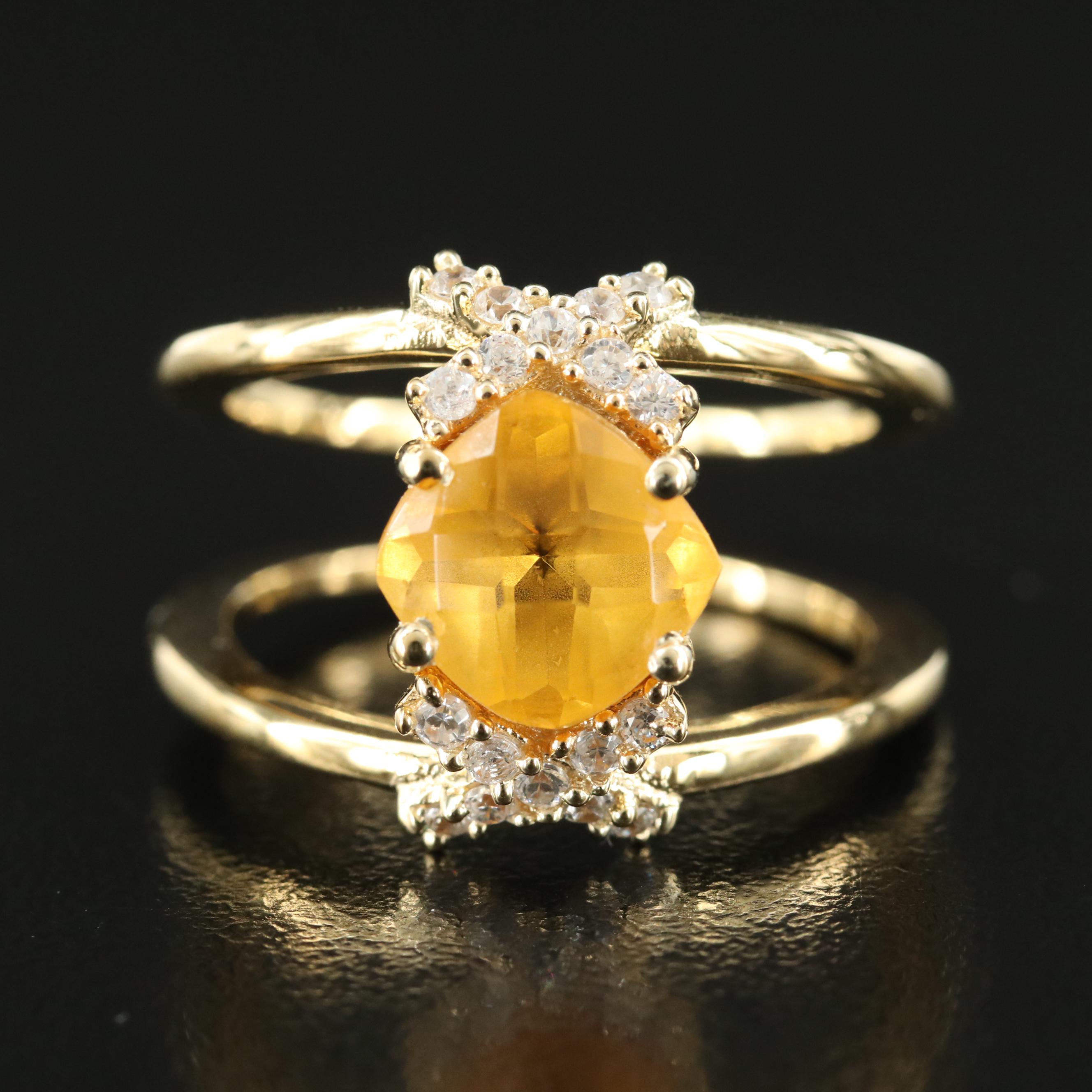 Sterling Glass and Cubic Zirconia Ring