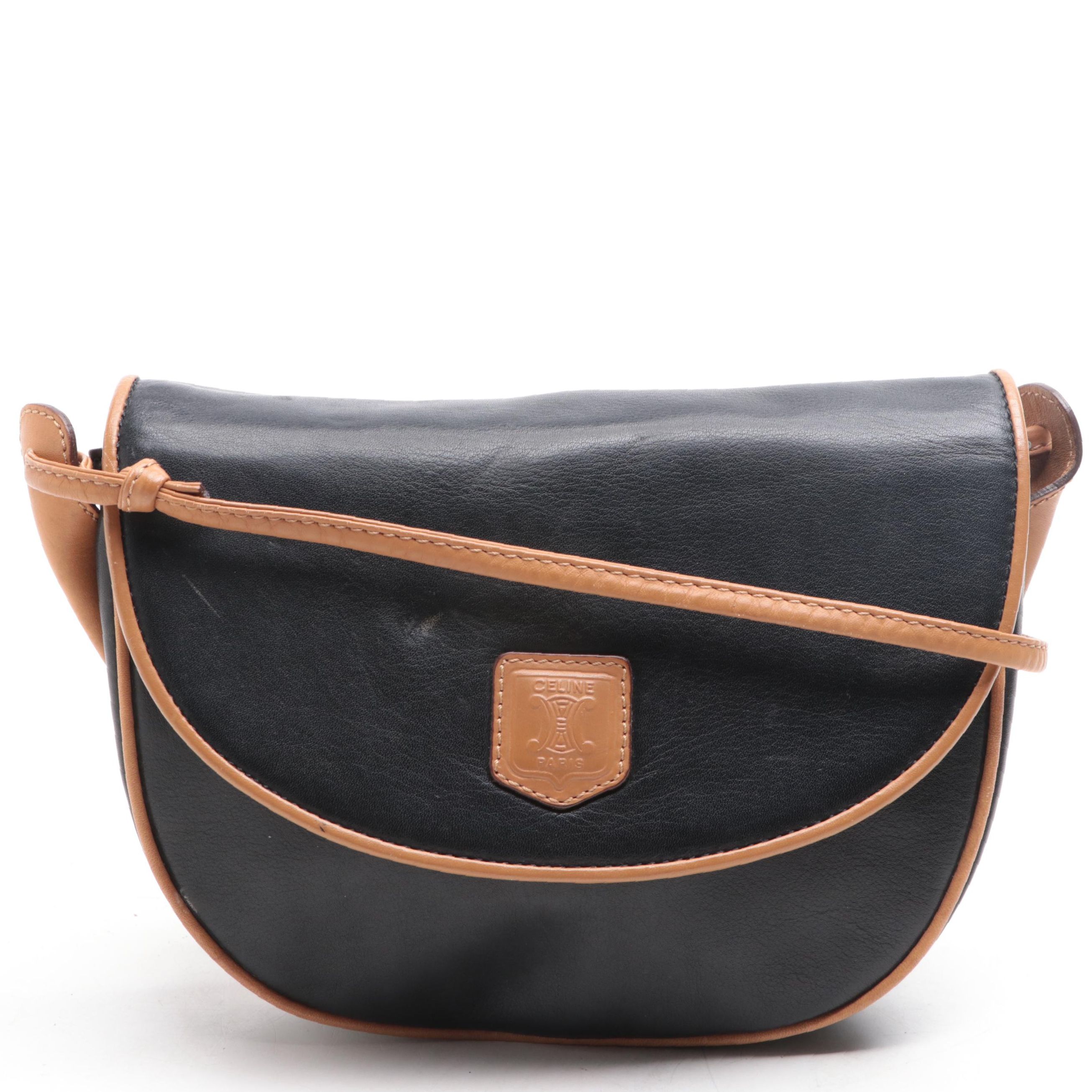 Celine Crossbody Bag in Black and Tan Leather