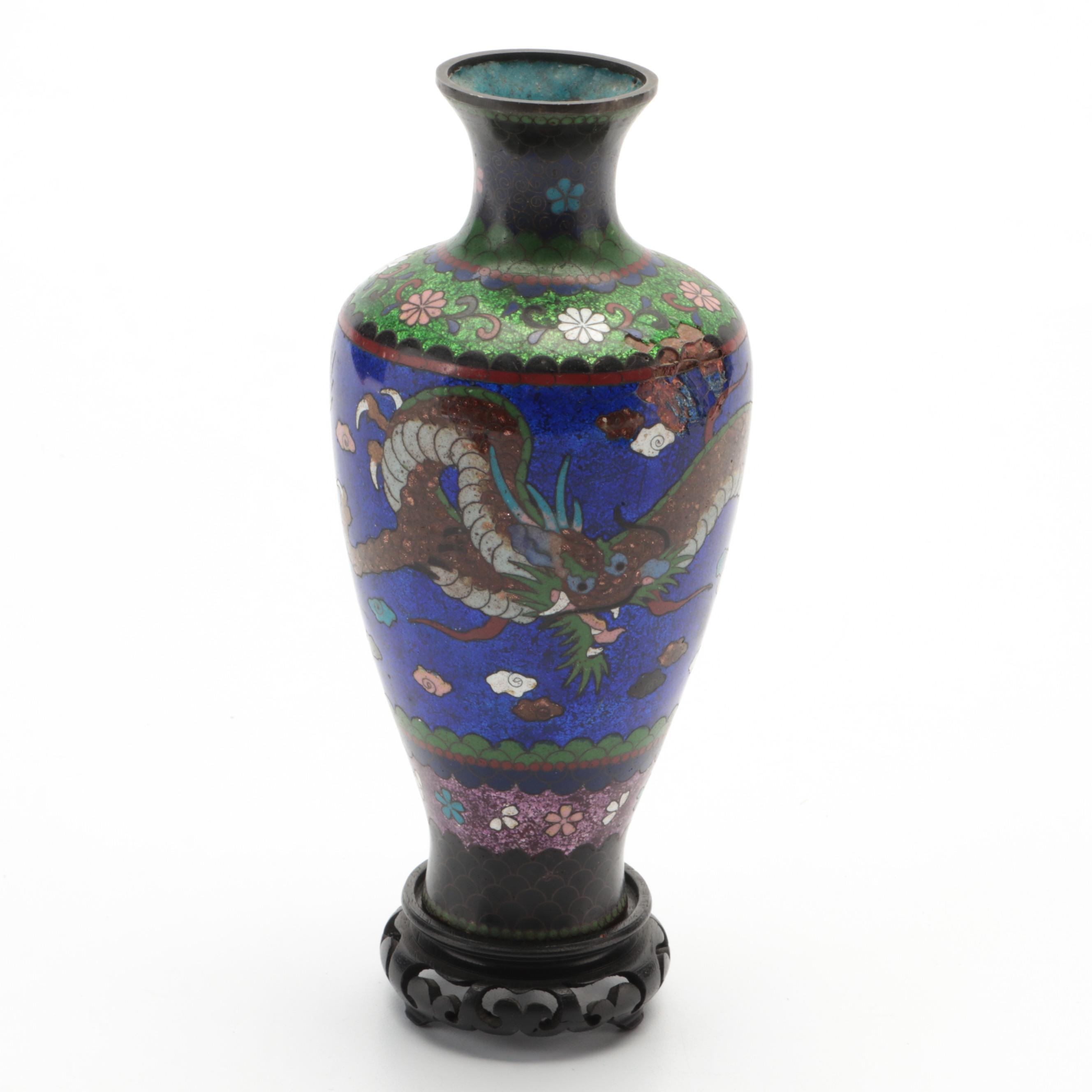 Japanese Cloisonné Dragon Motif Vase and Dish