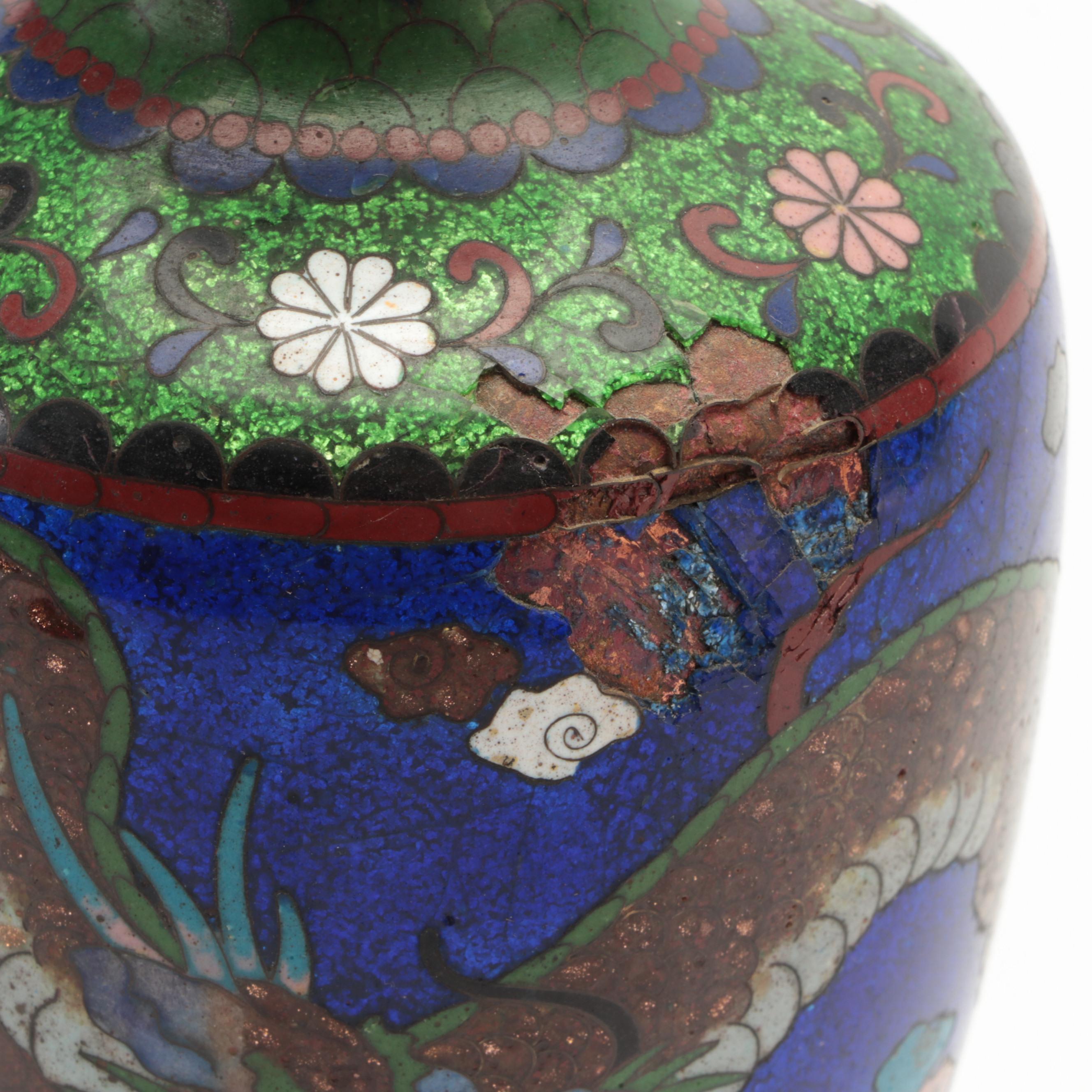 Japanese Cloisonné Dragon Motif Vase and Dish