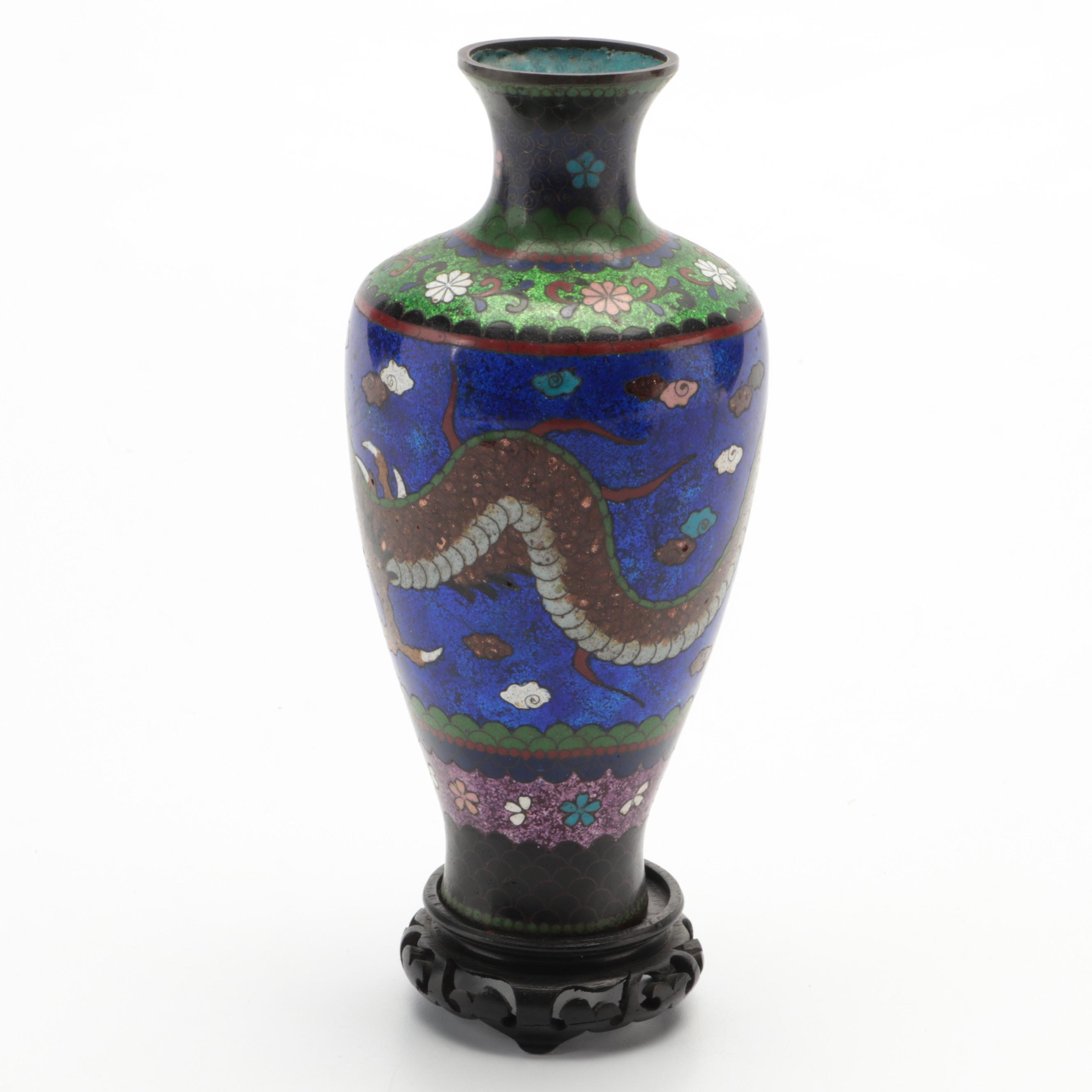 Japanese Cloisonné Dragon Motif Vase and Dish