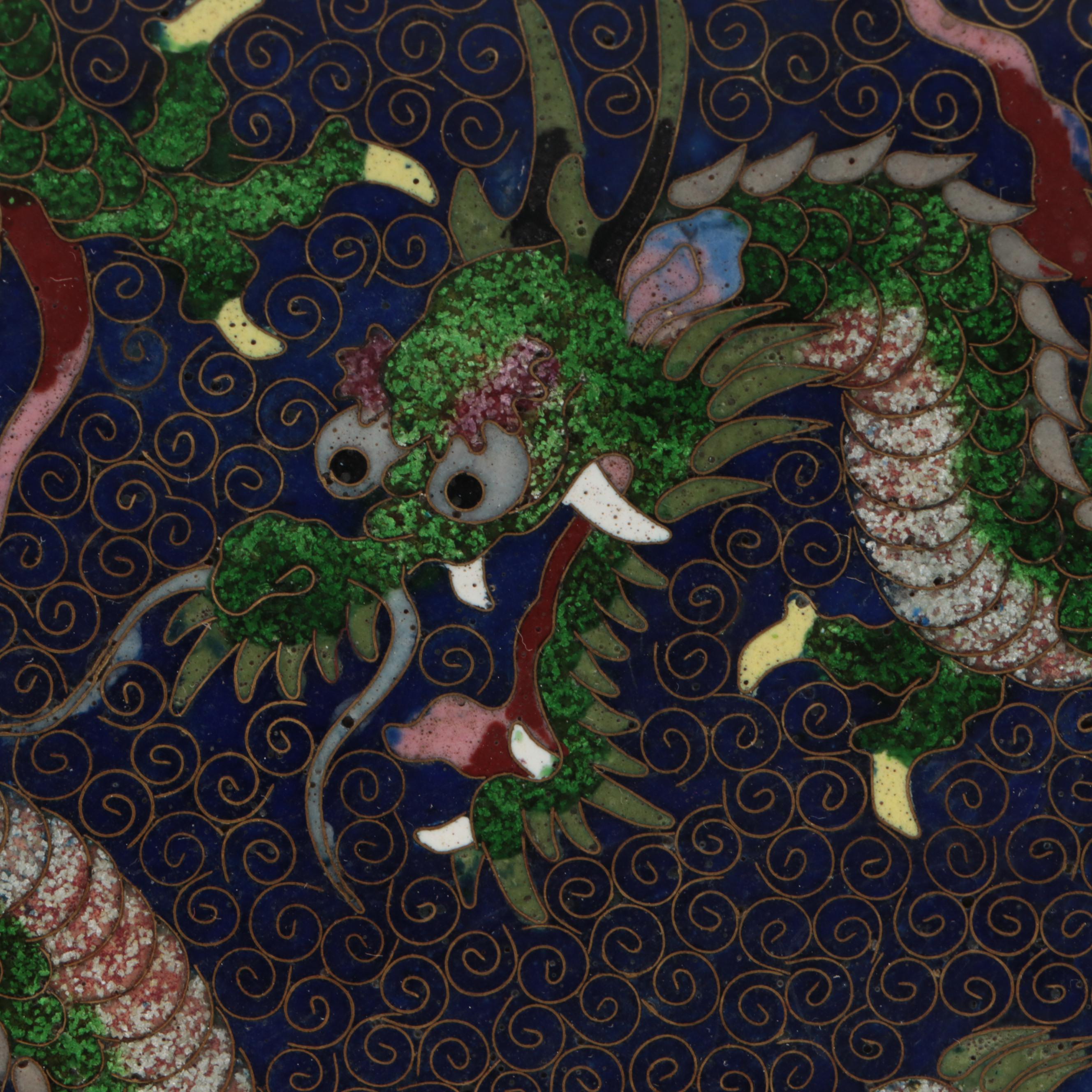 Japanese Cloisonné Dragon Motif Vase and Dish