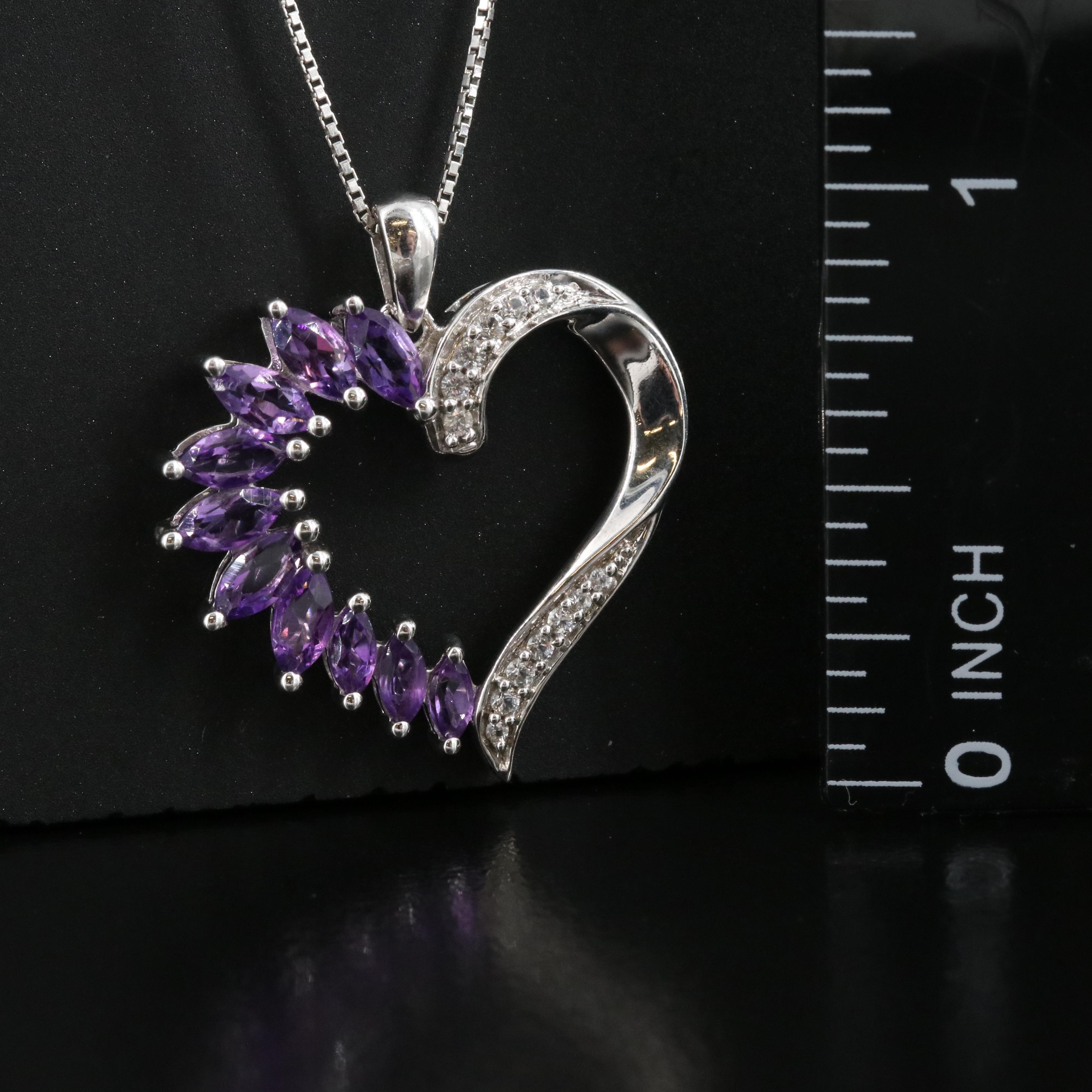 Sterling Amethyst and Sapphire Heart Pendant Necklace
