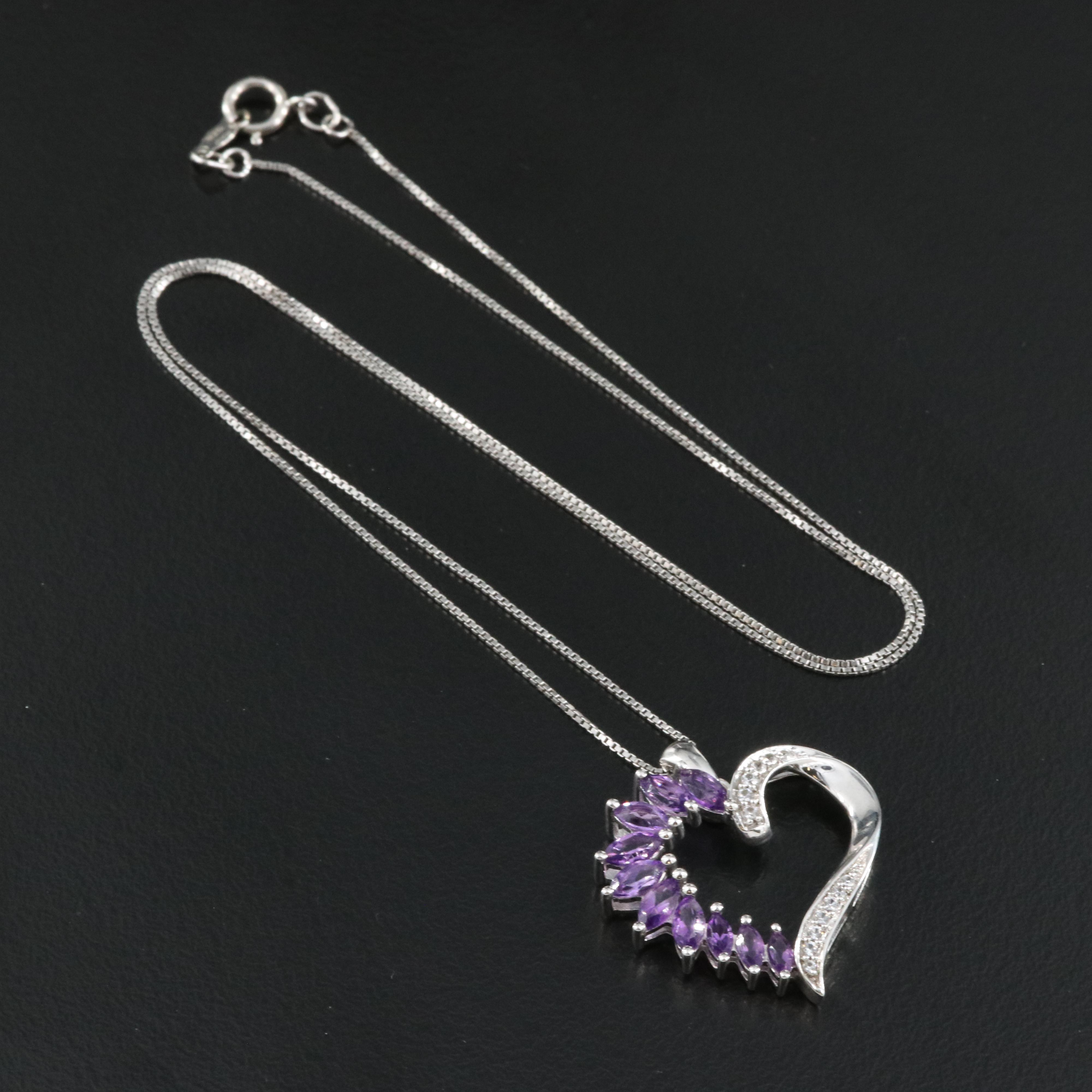 Sterling Amethyst and Sapphire Heart Pendant Necklace