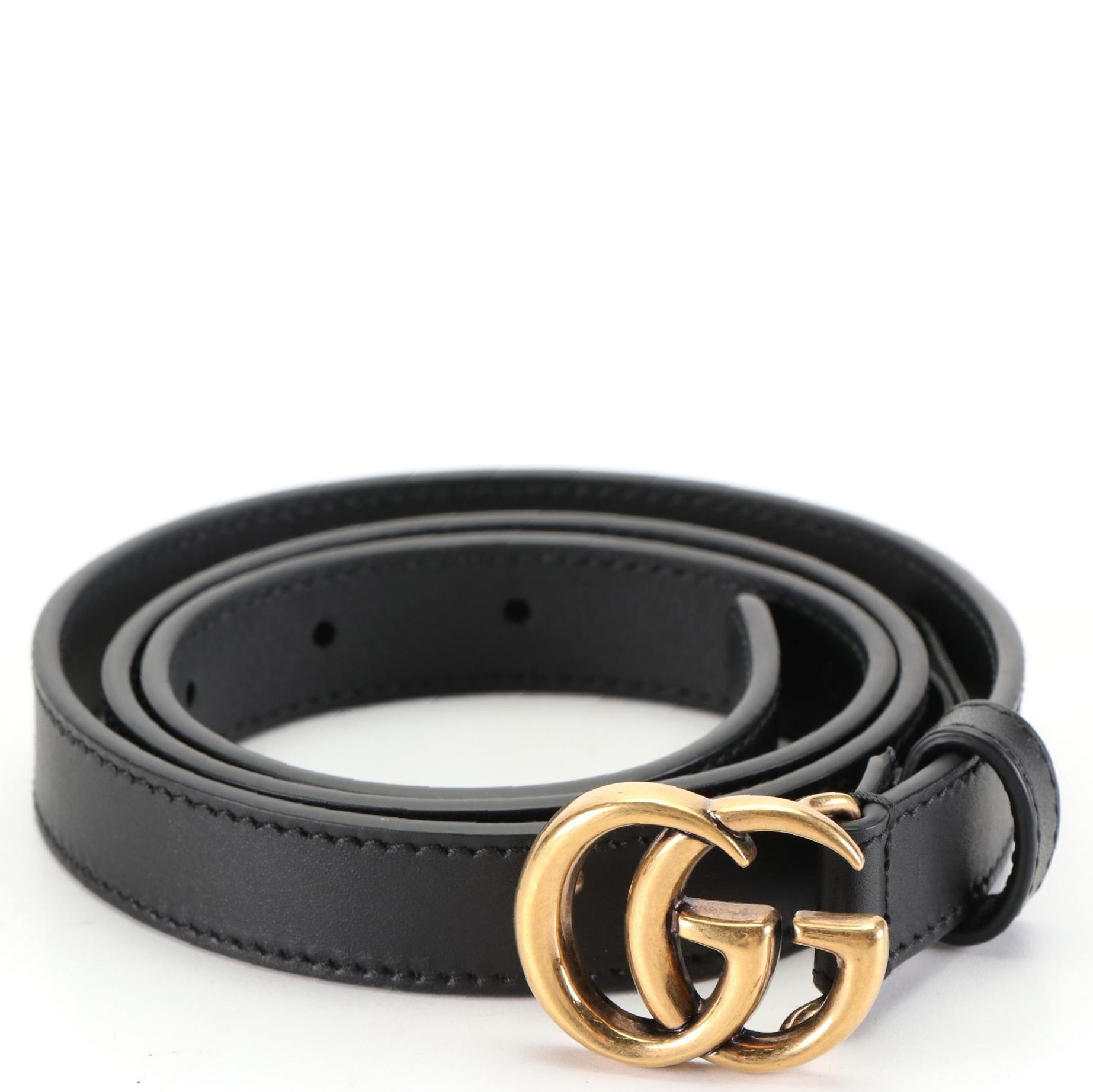 Gucci Slim Belt in Black Leather with GG Buckle