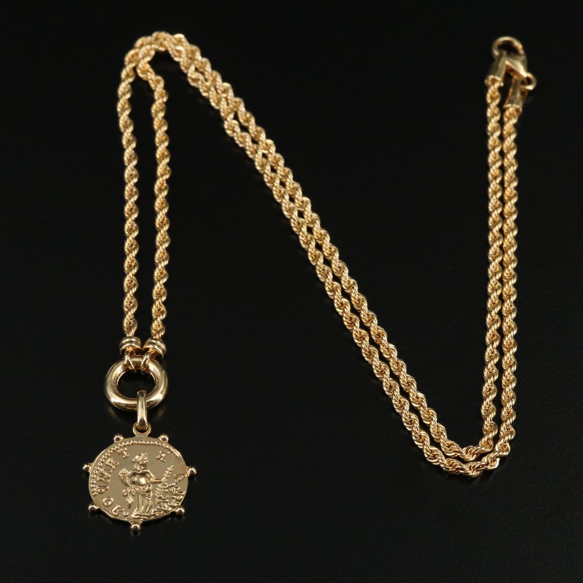 14K Disk Drop Pendant Necklace