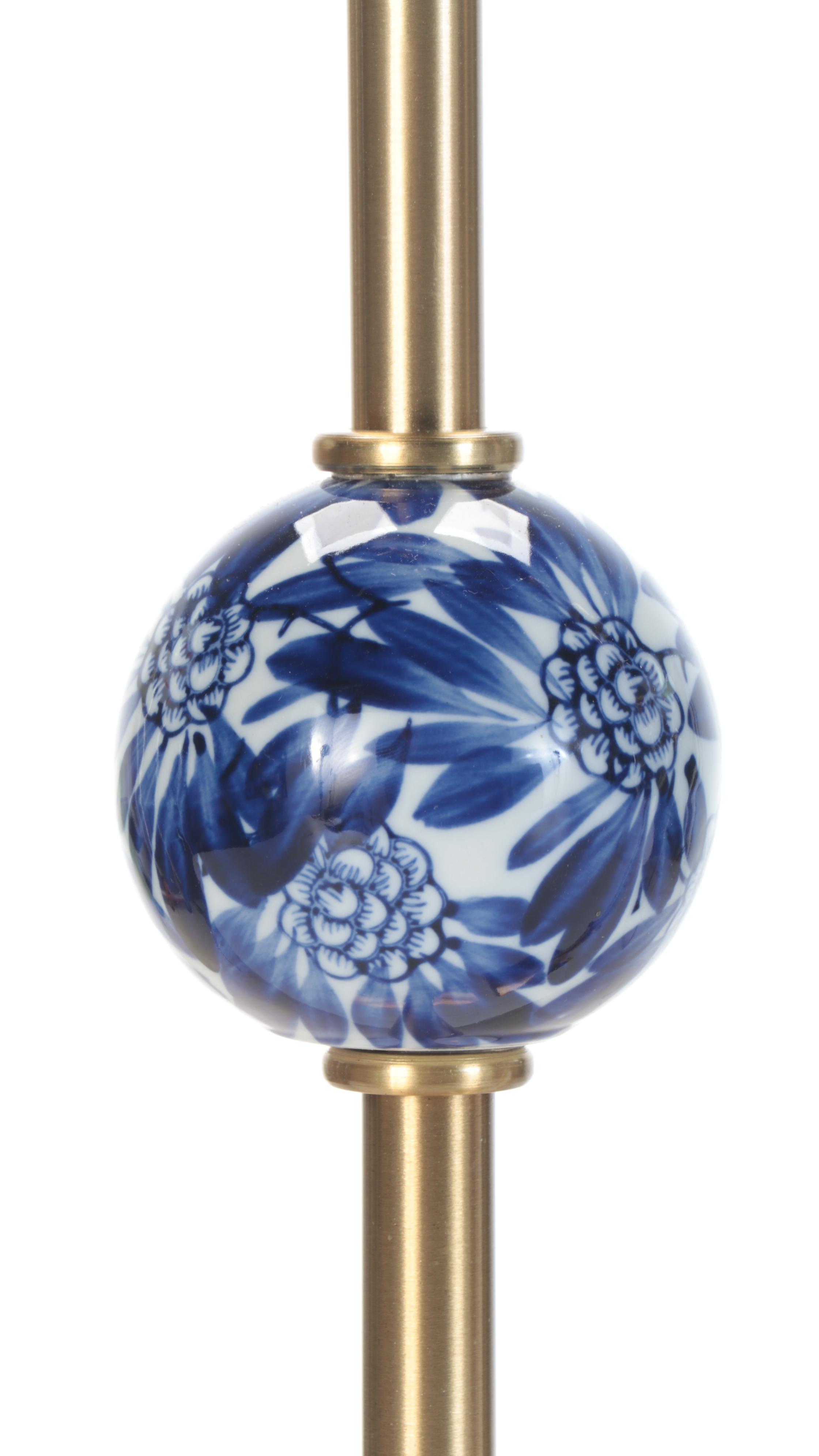 Ballard Designs Blue on White Porcelain Accented Brass Table Lamps