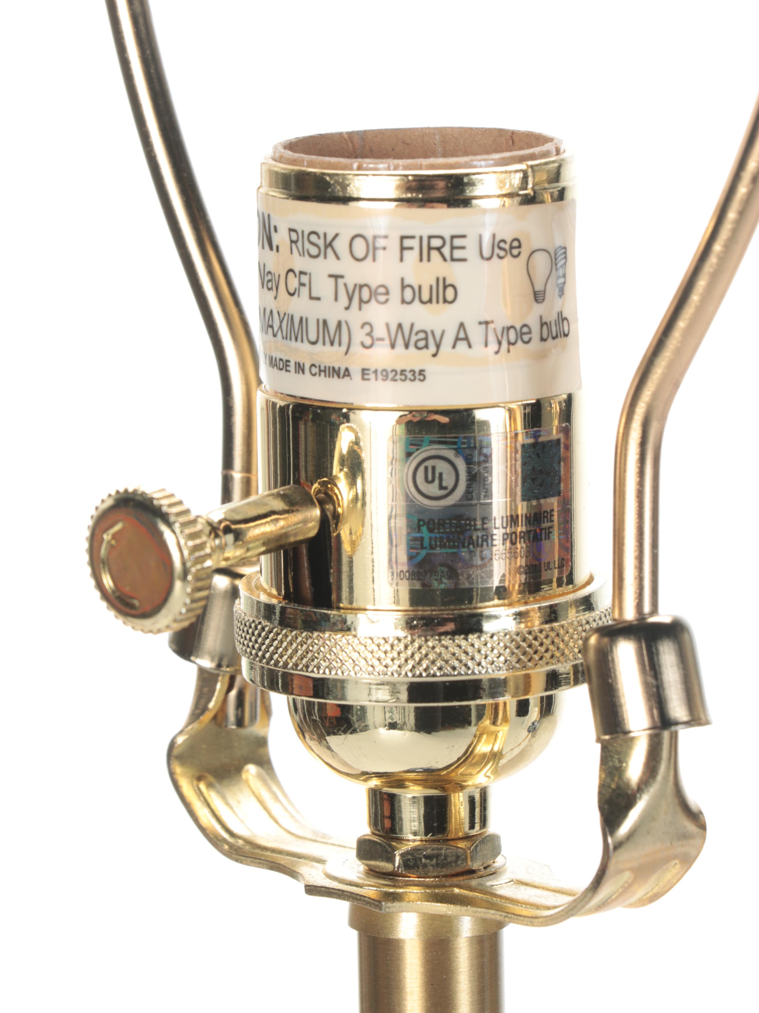 Ballard Designs Blue on White Porcelain Accented Brass Table Lamps