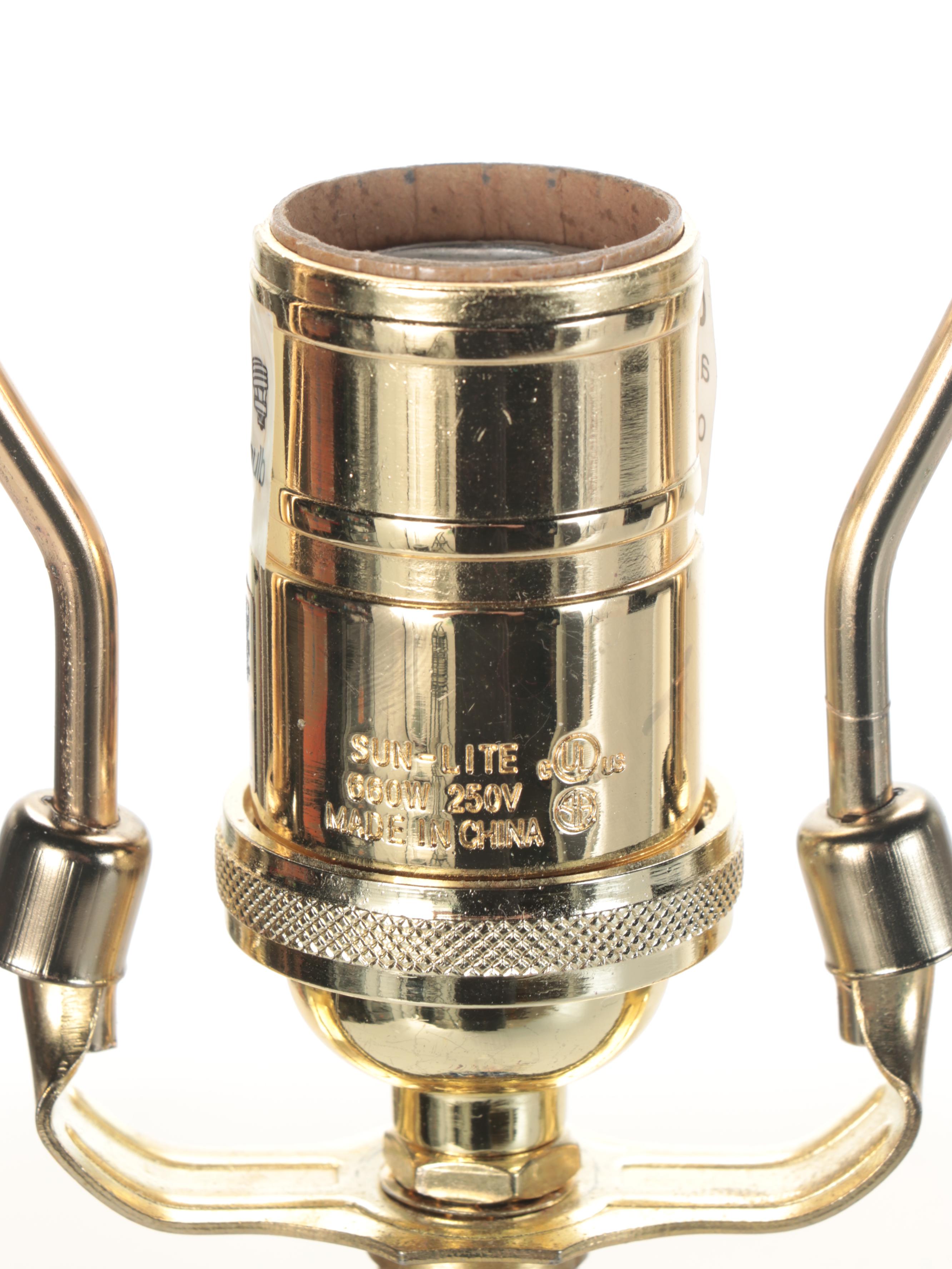 Ballard Designs Blue on White Porcelain Accented Brass Table Lamps