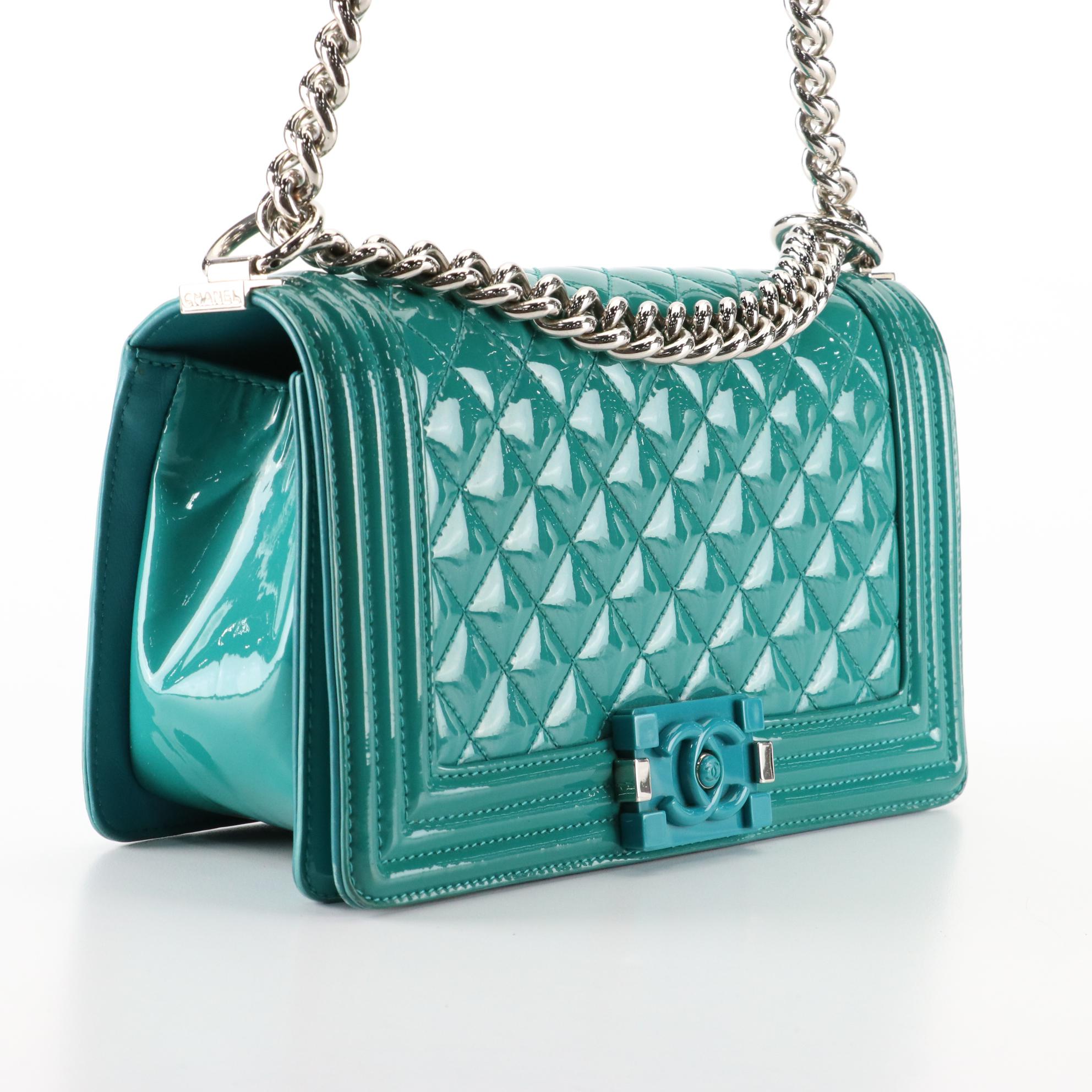 Chanel Boy Bag Medium in Patent Leather with Gourmette Chain