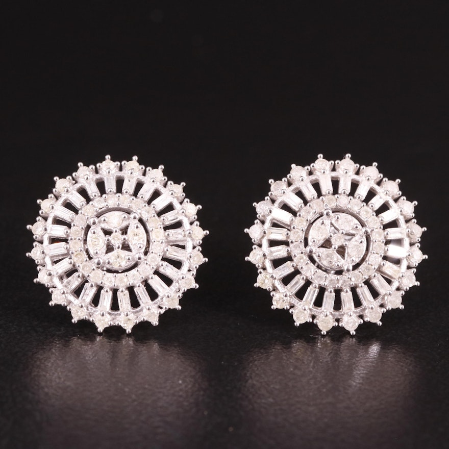 Sterling Diamond Cluster Stud Earrings