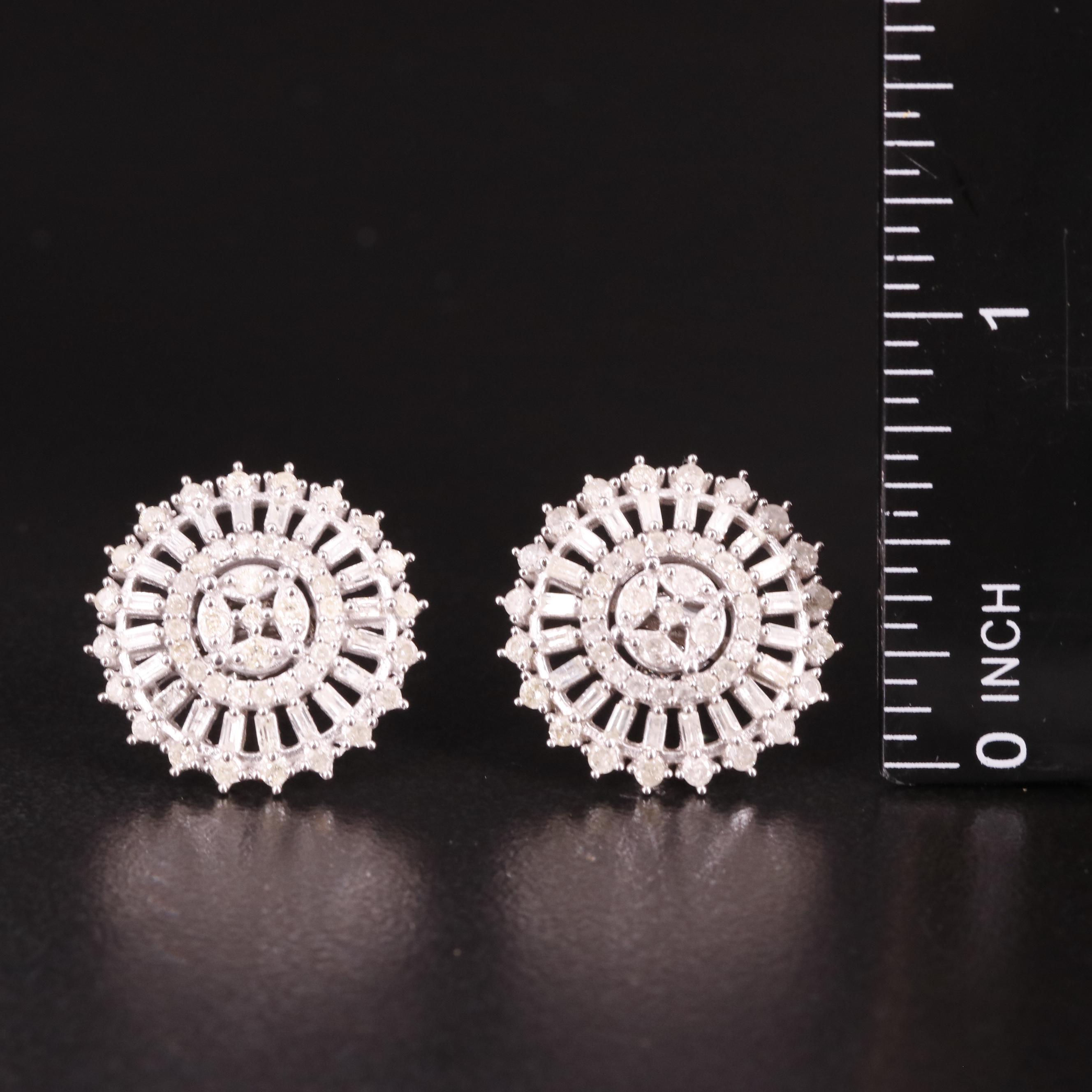 Sterling Diamond Cluster Stud Earrings