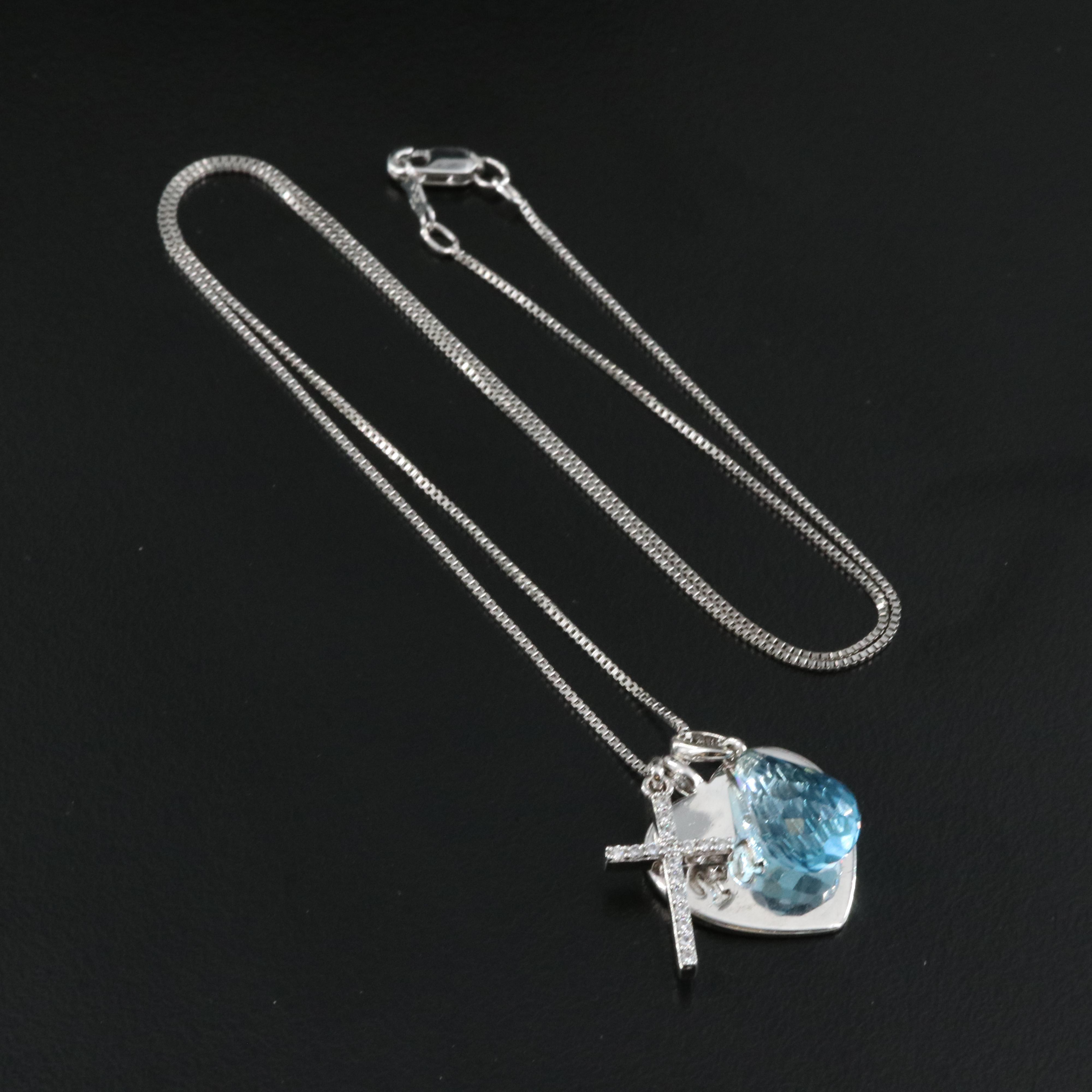 Sterling Topaz and Cubic Zirconia Cross and Faith Heart Pendant Necklace