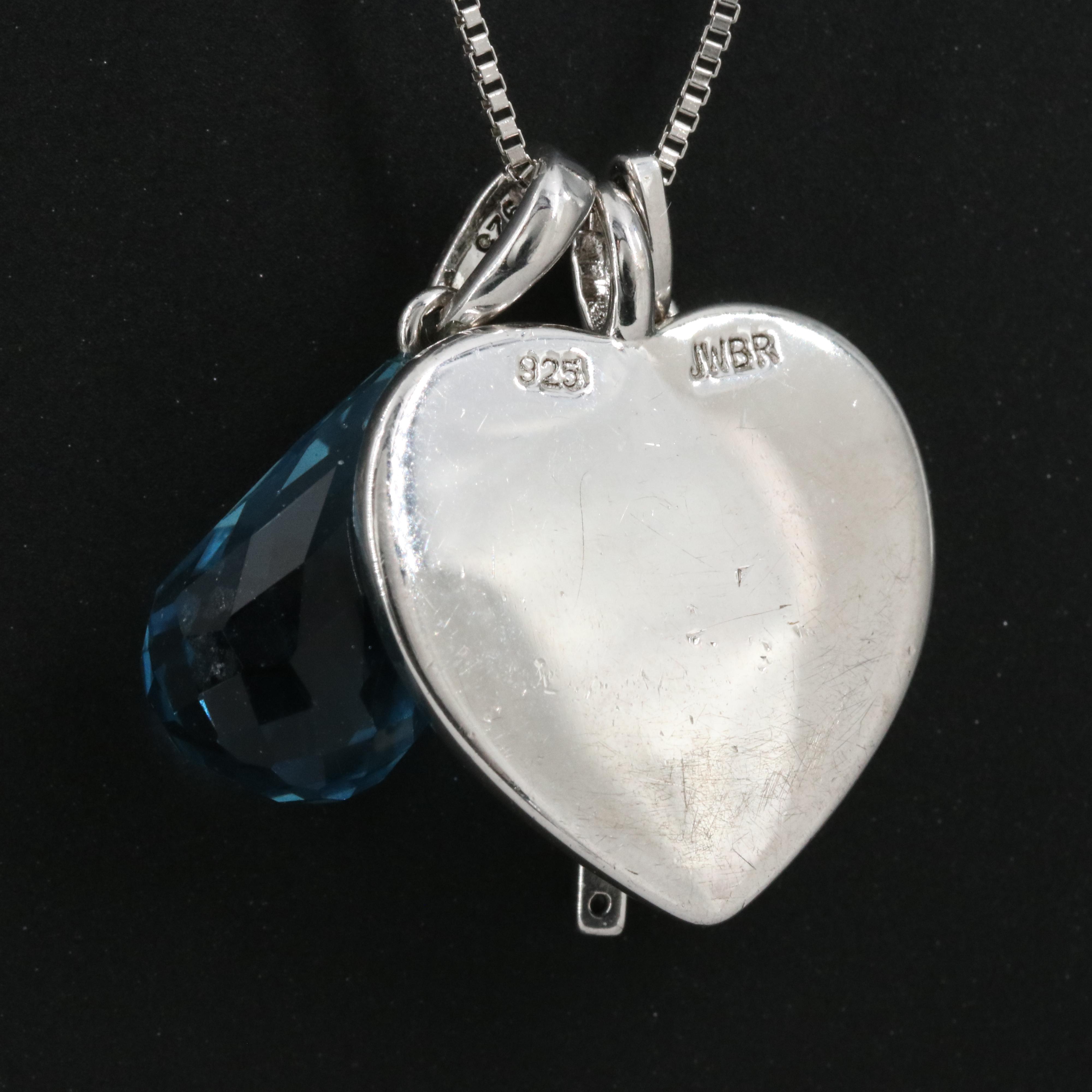 Sterling Topaz and Cubic Zirconia Cross and Faith Heart Pendant Necklace