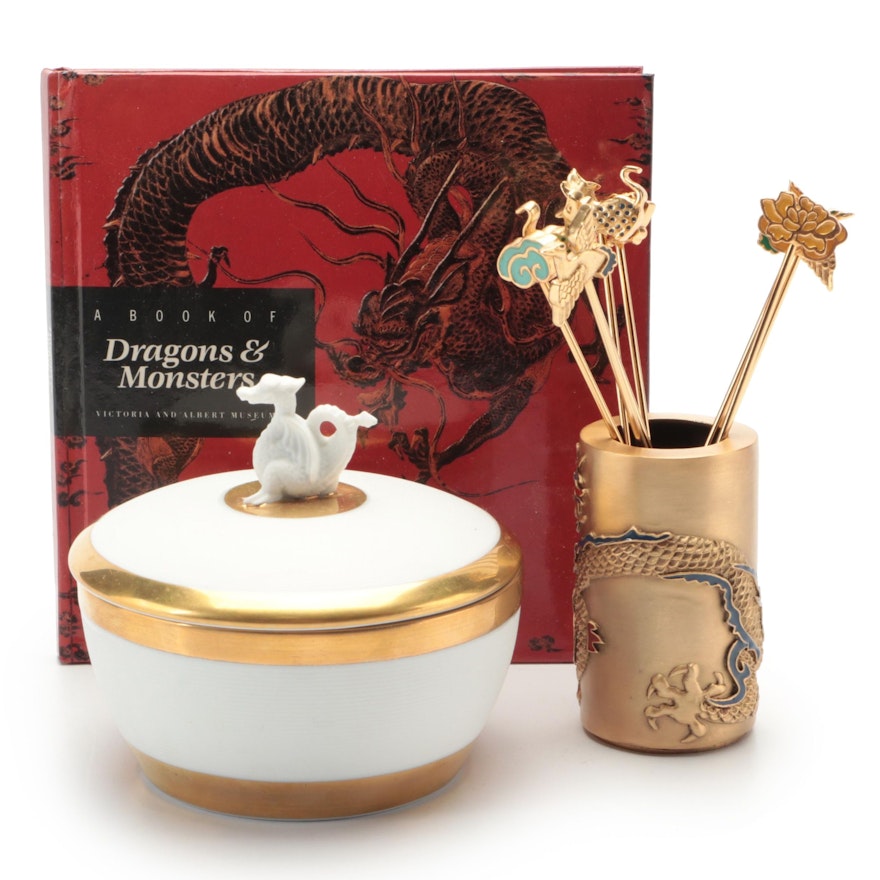 L'Objet Scented Candle, MMA Dragon Cup with Hat Pins, "Dragons & Monsters" Book