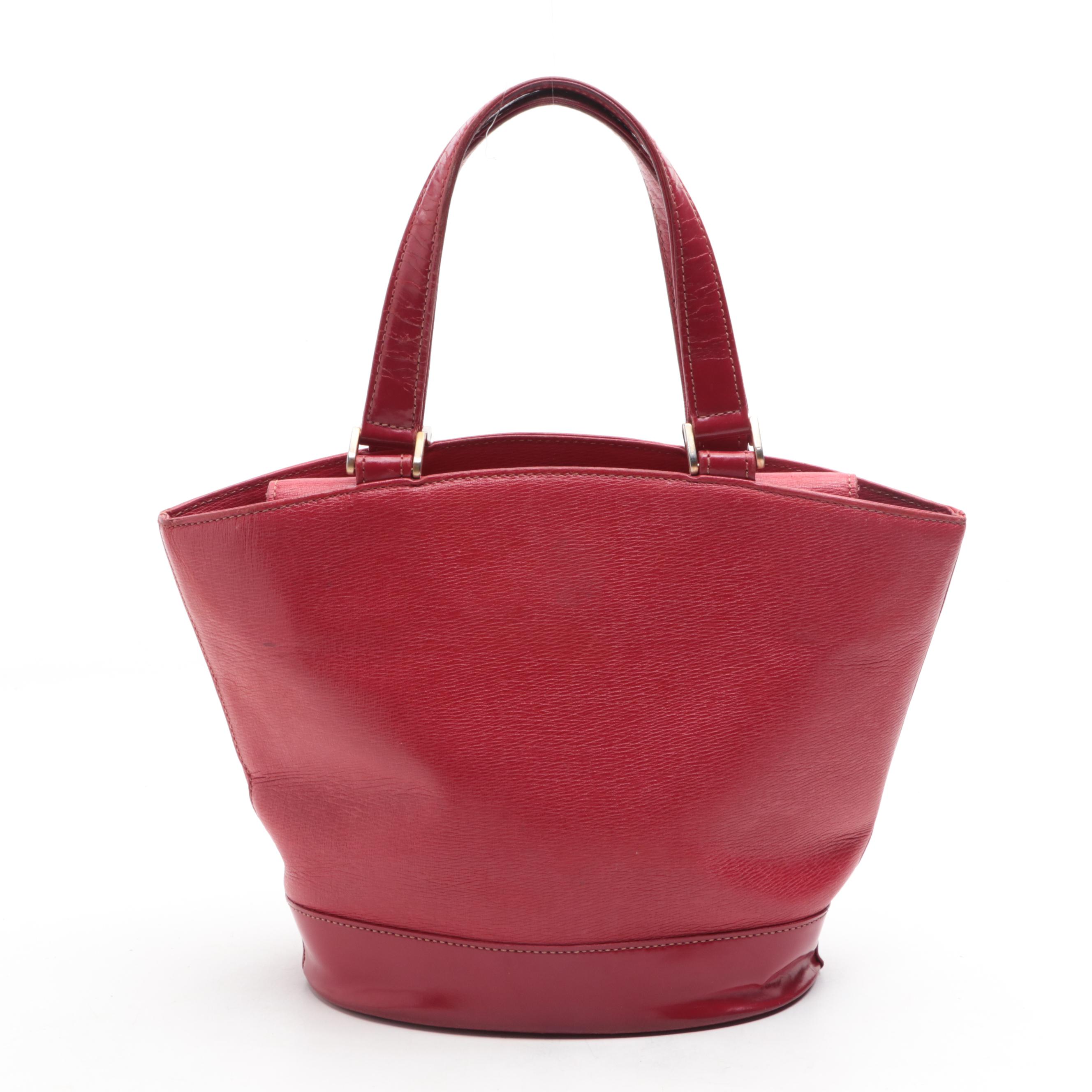Burberrys Top Handle Handbag in Red Cross Grain Textured and Patent Leather