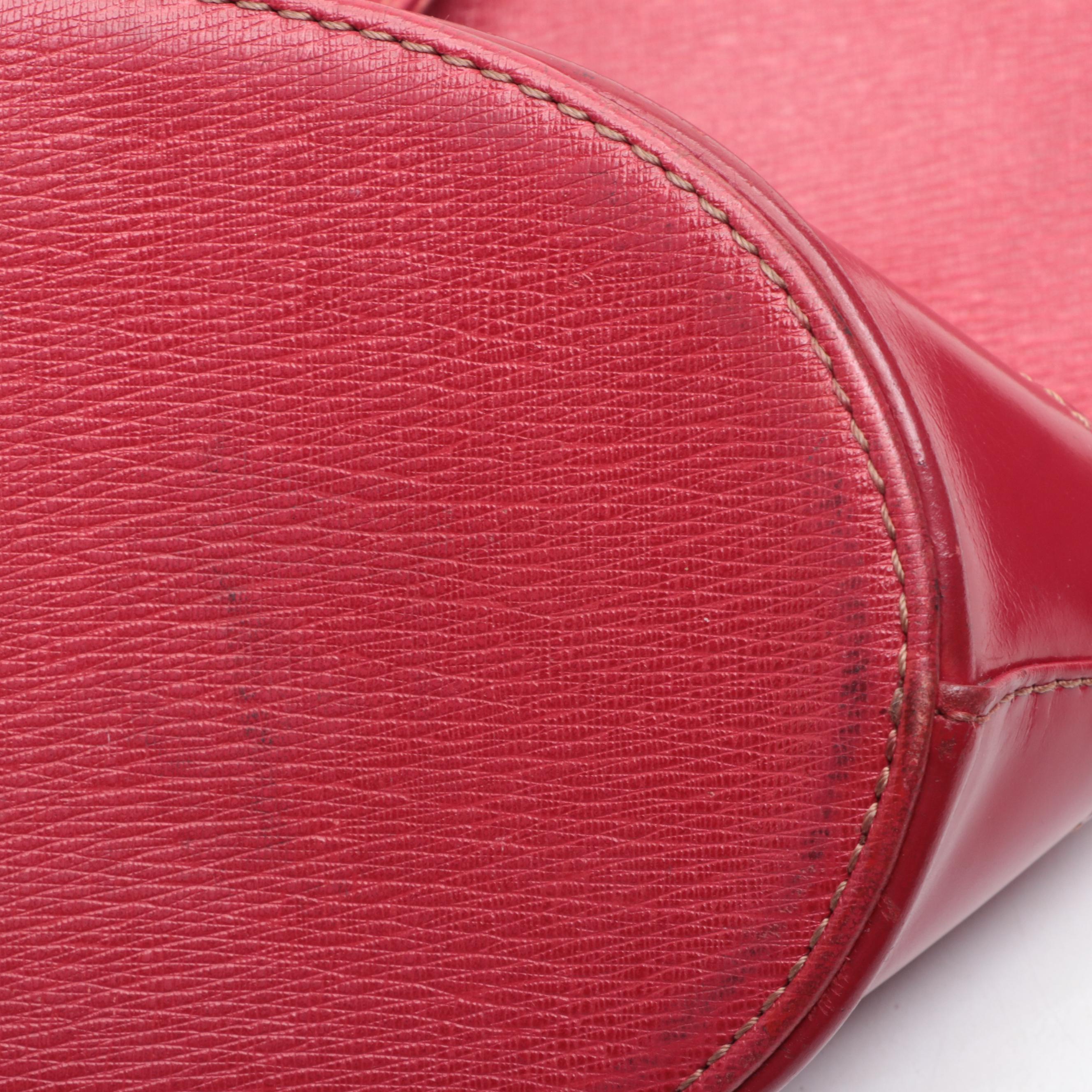 Burberrys Top Handle Handbag in Red Cross Grain Textured and Patent Leather