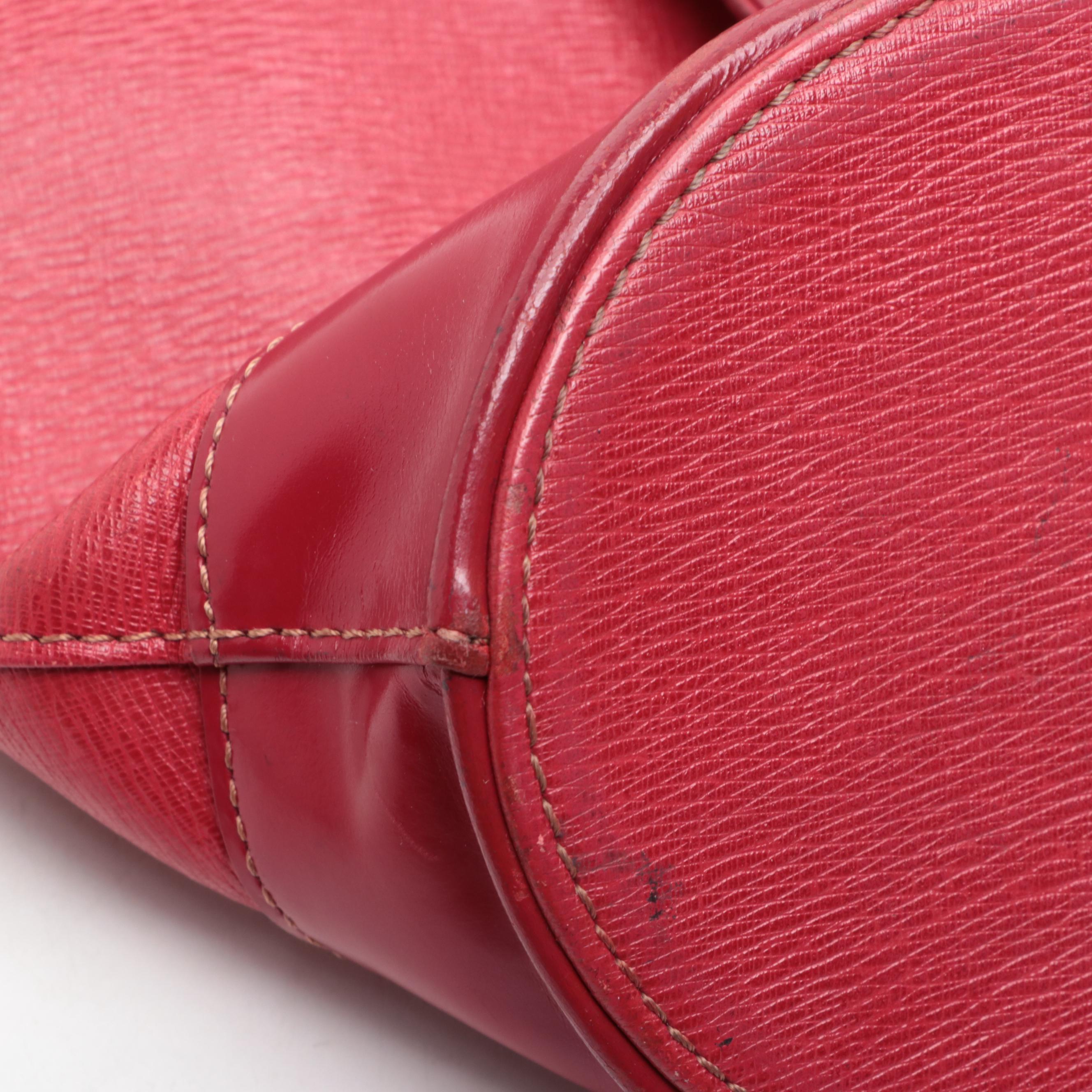 Burberrys Top Handle Handbag in Red Cross Grain Textured and Patent Leather