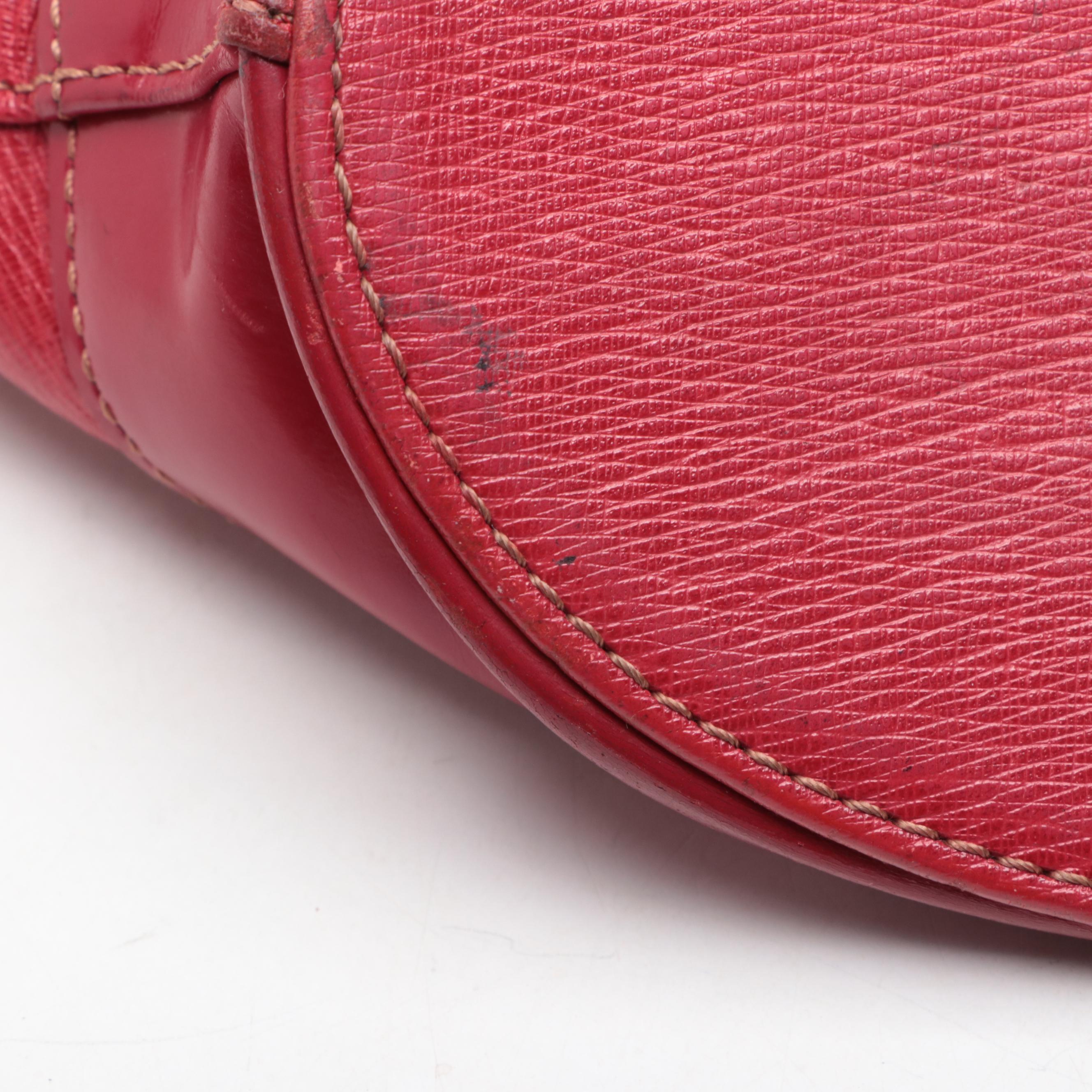 Burberrys Top Handle Handbag in Red Cross Grain Textured and Patent Leather