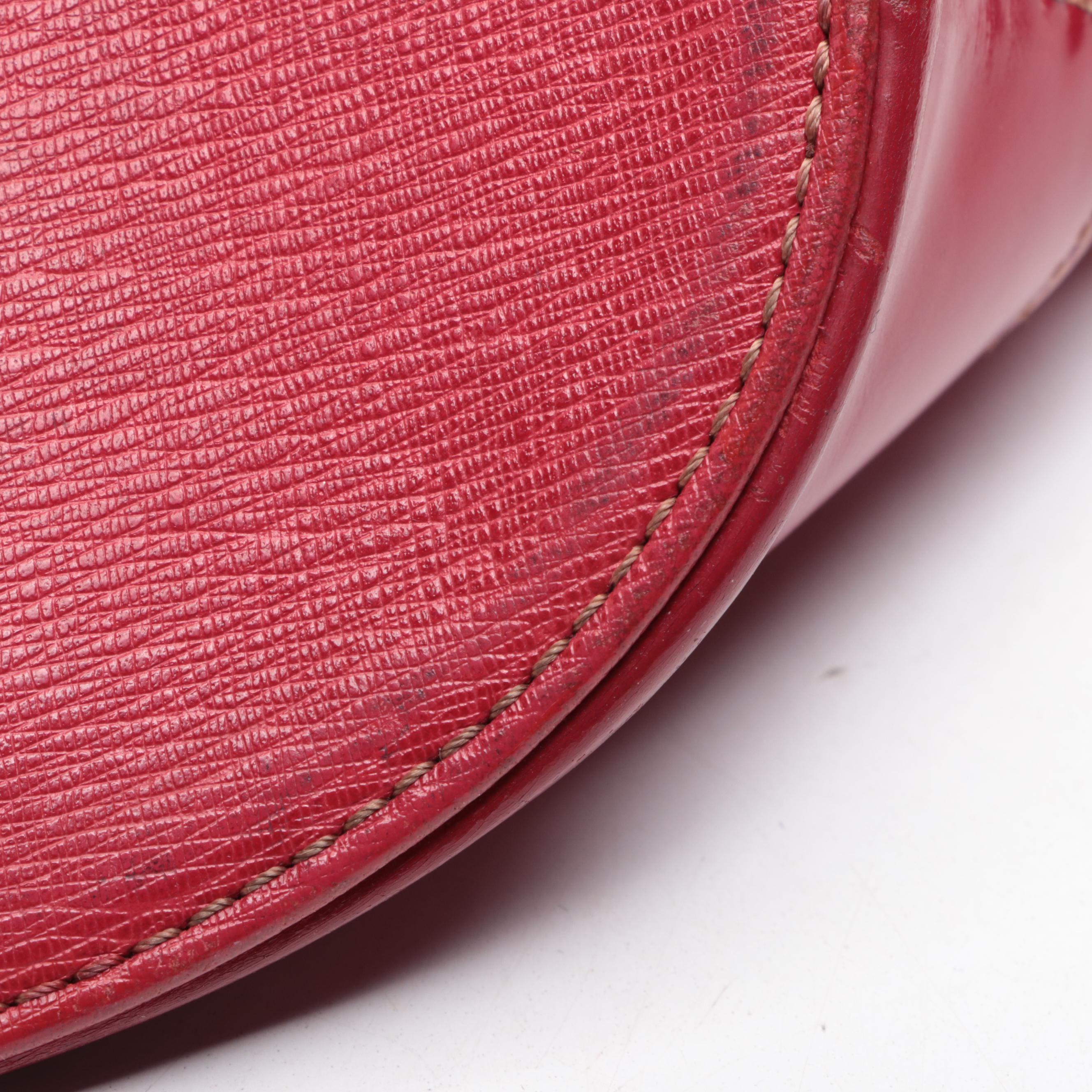 Burberrys Top Handle Handbag in Red Cross Grain Textured and Patent Leather