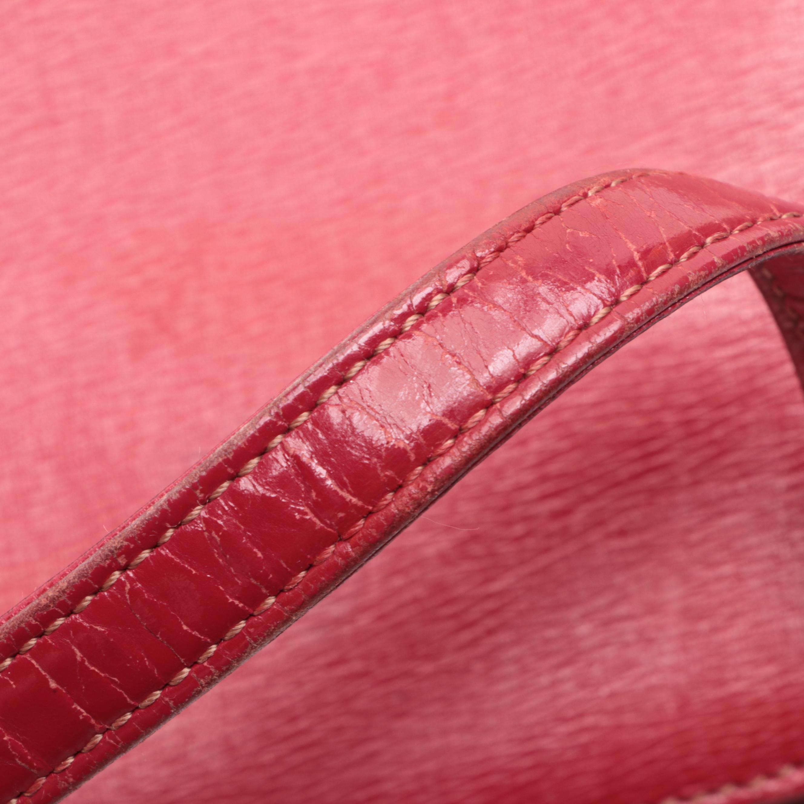 Burberrys Top Handle Handbag in Red Cross Grain Textured and Patent Leather