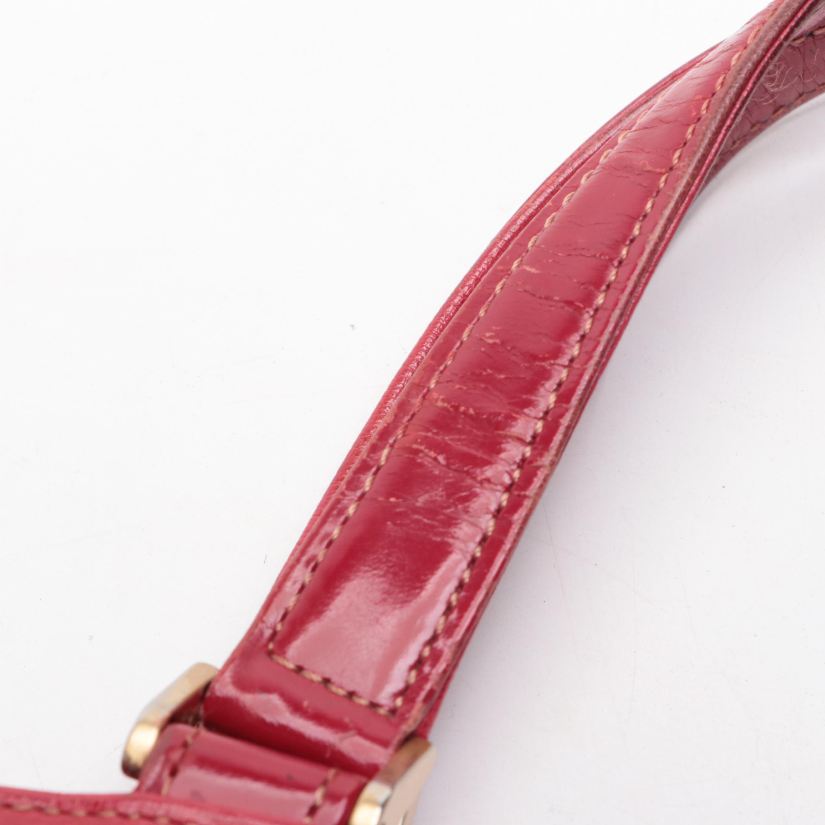 Burberrys Top Handle Handbag in Red Cross Grain Textured and Patent Leather