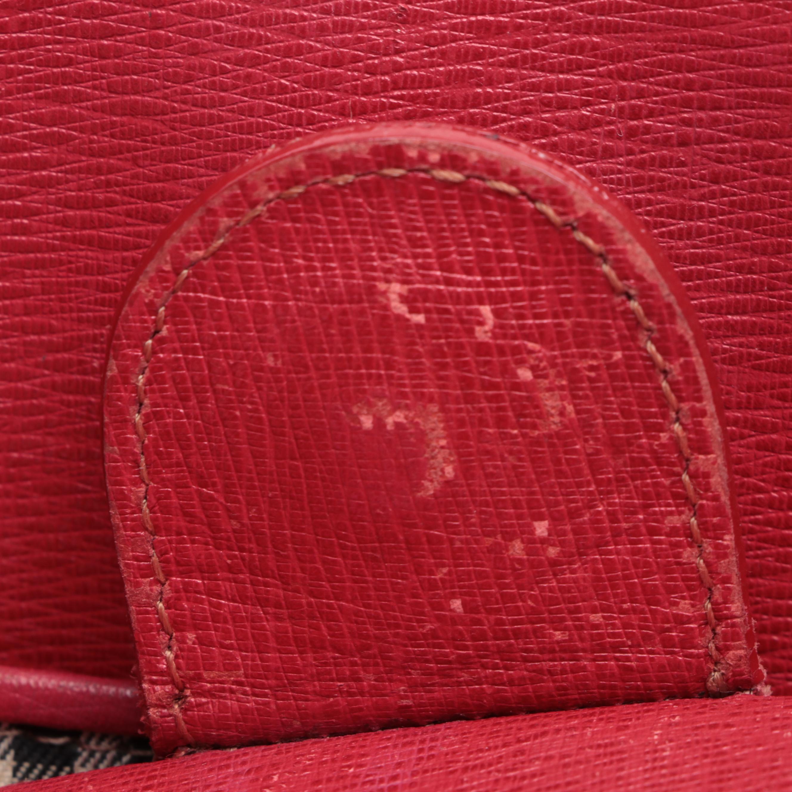 Burberrys Top Handle Handbag in Red Cross Grain Textured and Patent Leather