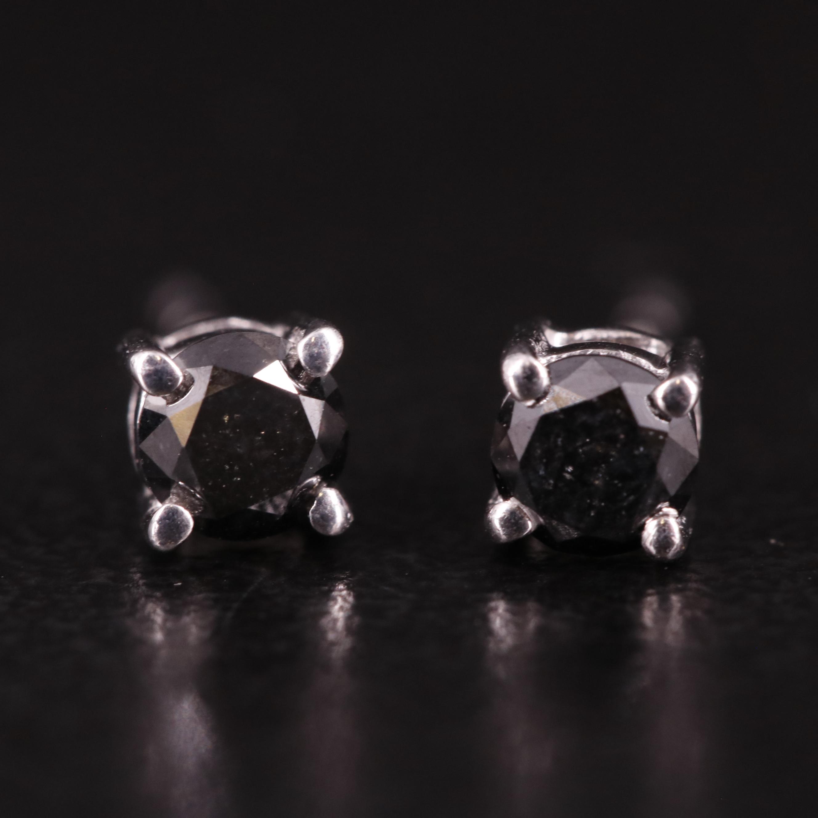 Sterling Diamond Solitaire Stud Earrings