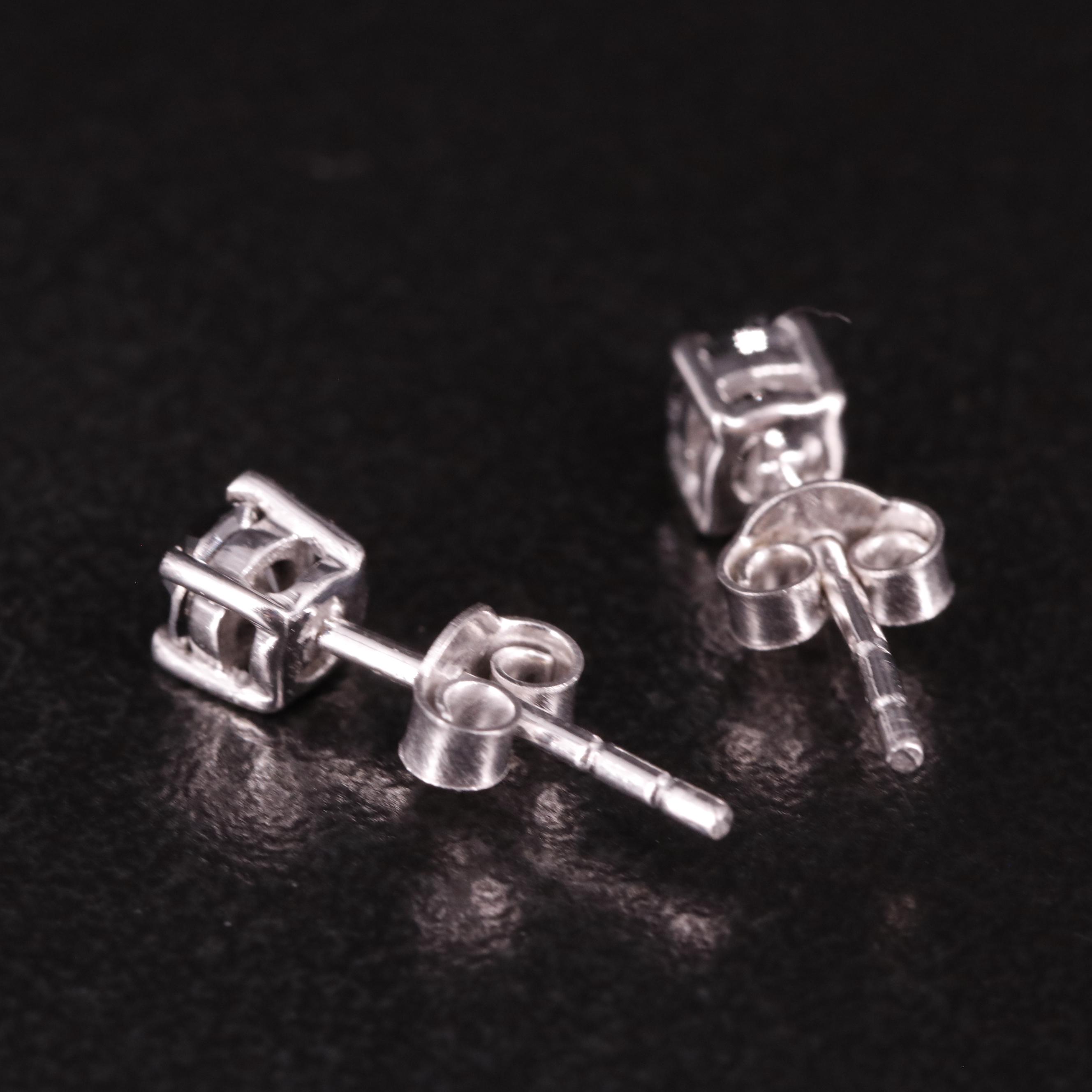 Sterling Diamond Solitaire Stud Earrings