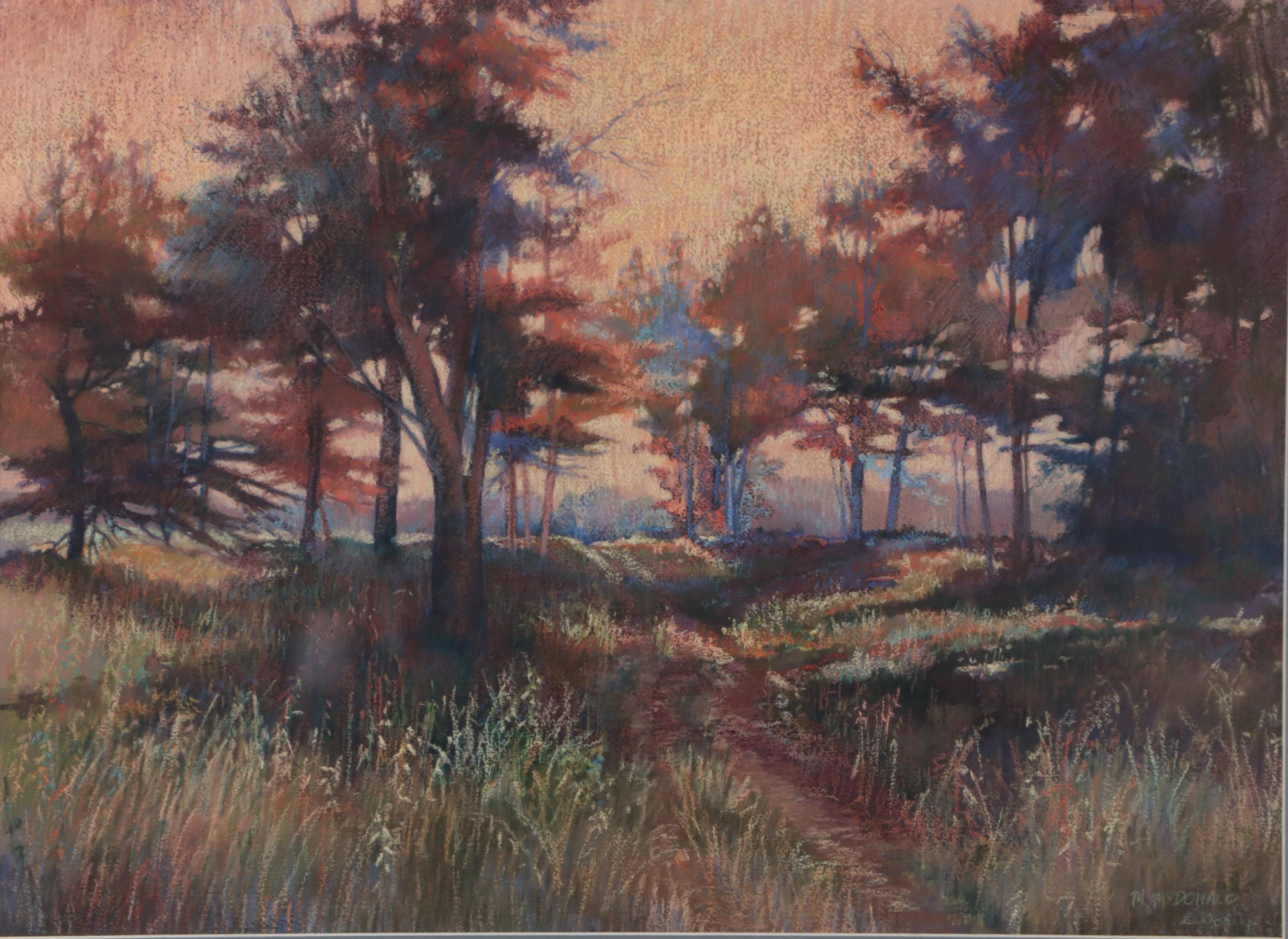 Marianna McDonald Forest Landscape Pastel Drawing, 1985