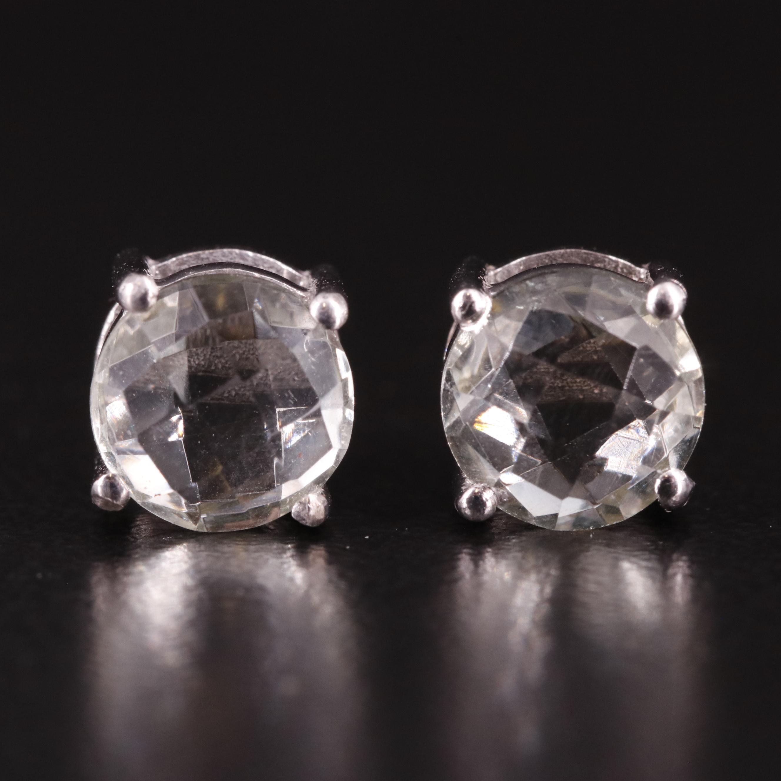 Sterling Prasiolite Solitaire Stud Earrings